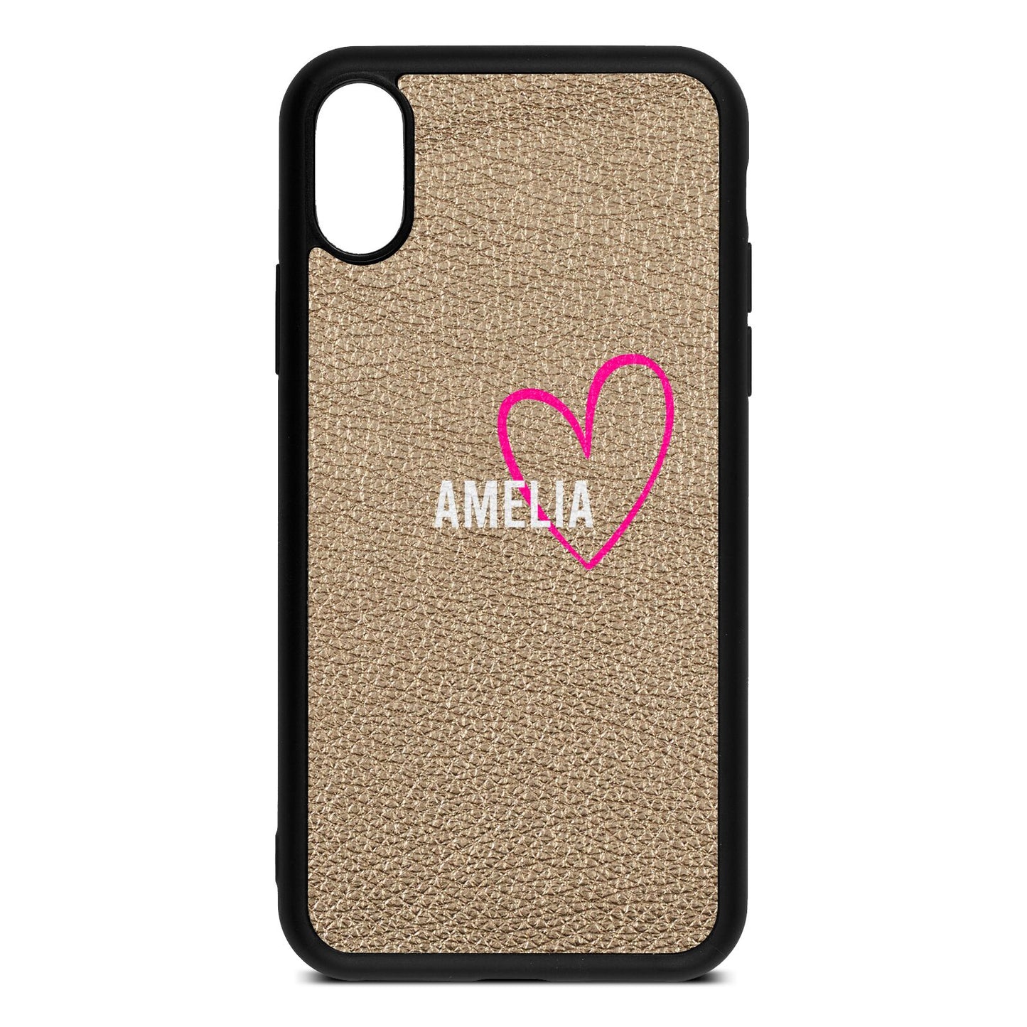 Personalised Font With Heart Gold Pebble Leather iPhone Xs Case