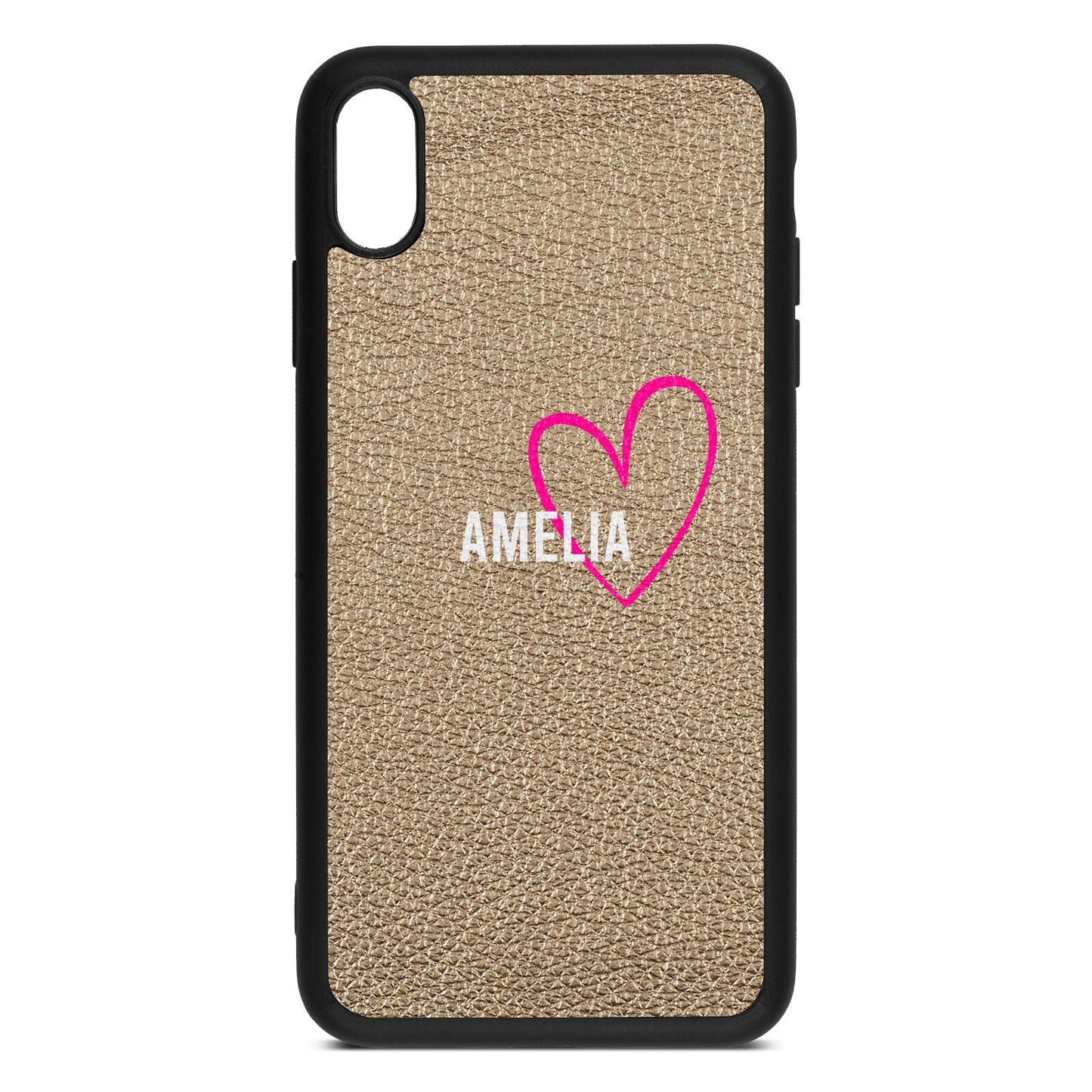 Personalised Font With Heart Gold Pebble Leather iPhone Xs Max Case