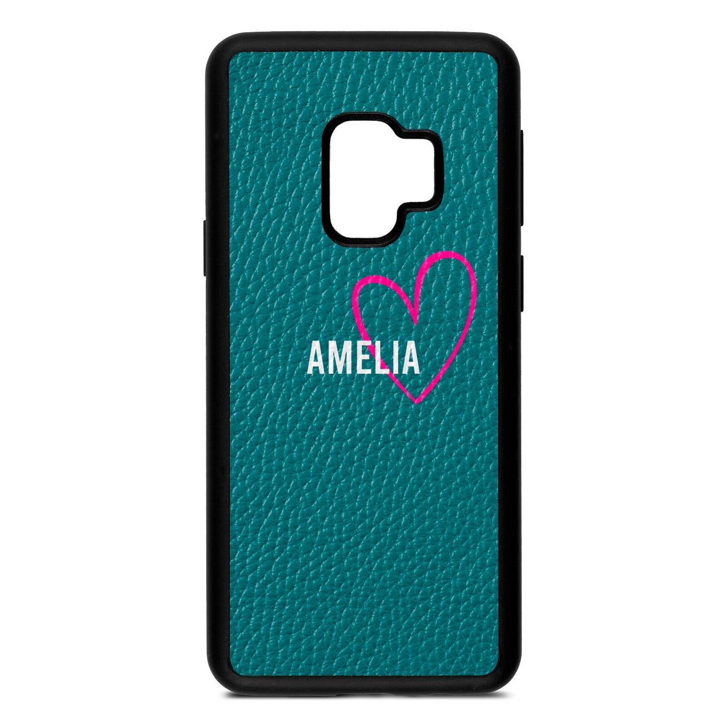 Personalised Font With Heart Green Pebble Leather Samsung S9 Case