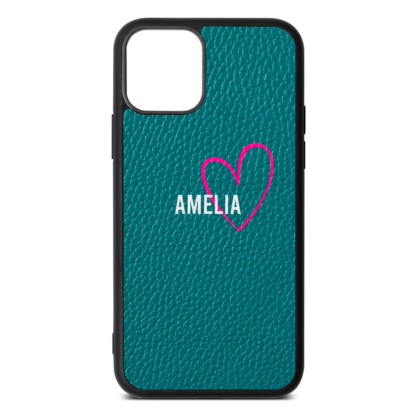 Personalised Font With Heart Green Pebble Leather iPhone 11 Case