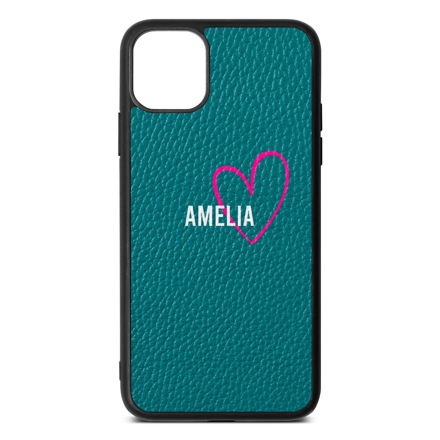 Personalised Font With Heart Green Pebble Leather iPhone 11 Pro Max Case