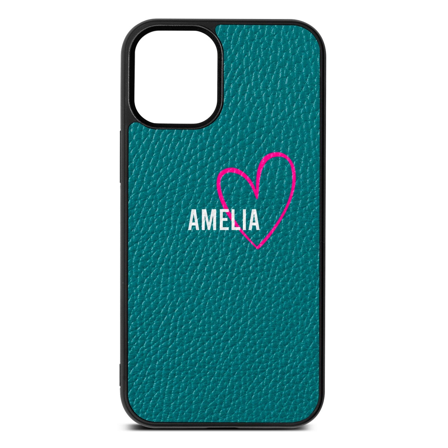 Personalised Font With Heart Green Pebble Leather iPhone 12 Mini Case