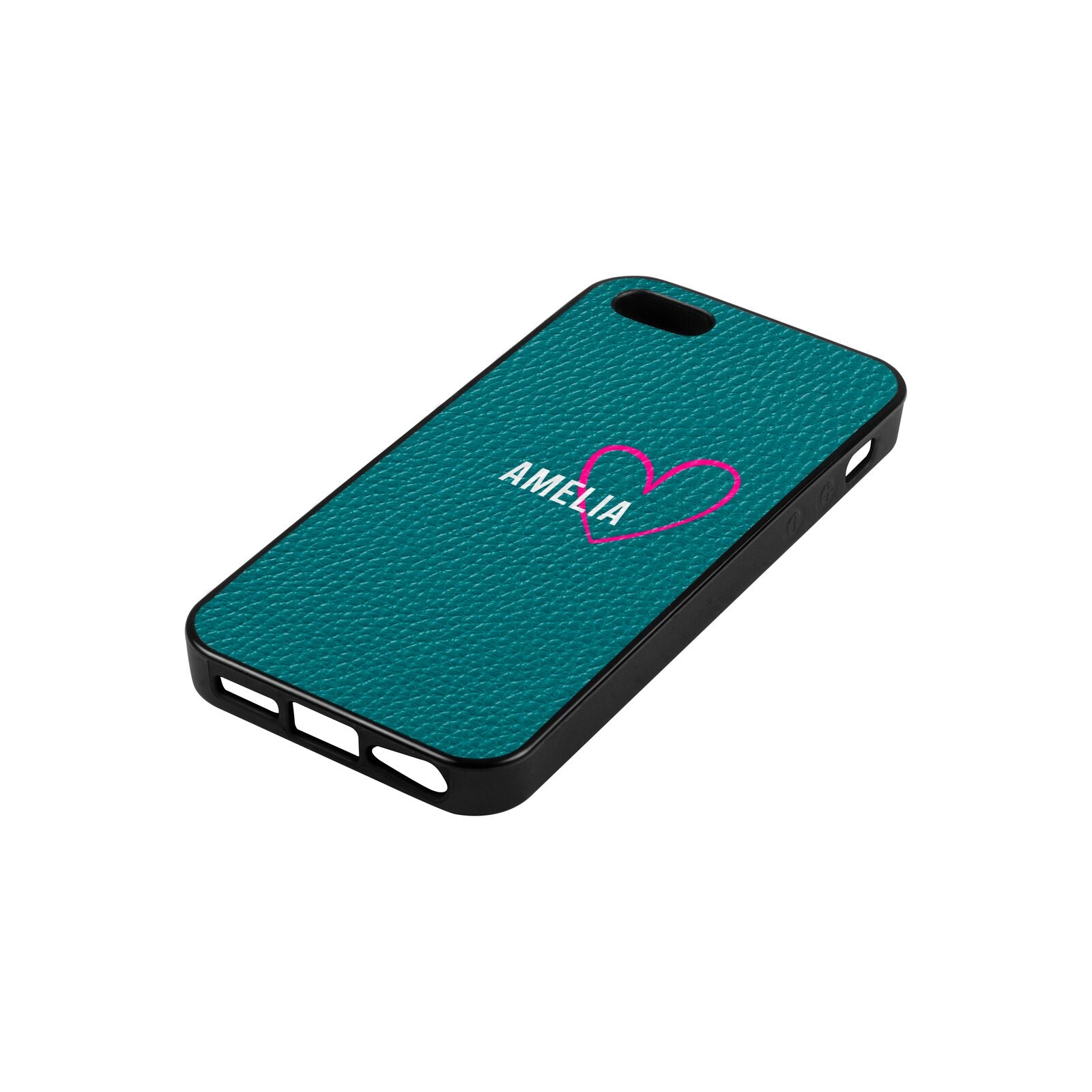 Personalised Font With Heart Green Pebble Leather iPhone 5 Case Side Angle