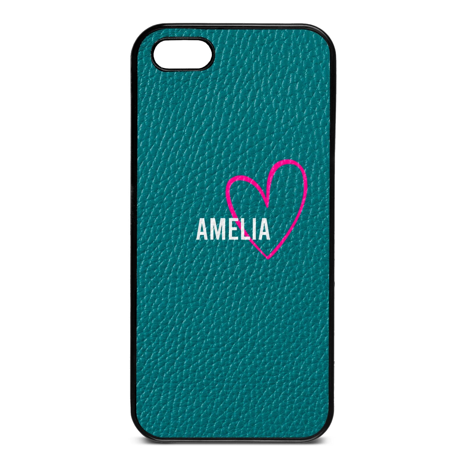 Personalised Font With Heart Green Pebble Leather iPhone 5 Case