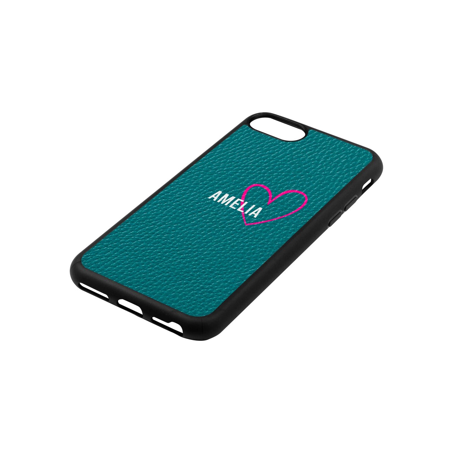 Personalised Font With Heart Green Pebble Leather iPhone 8 Case Side Angle