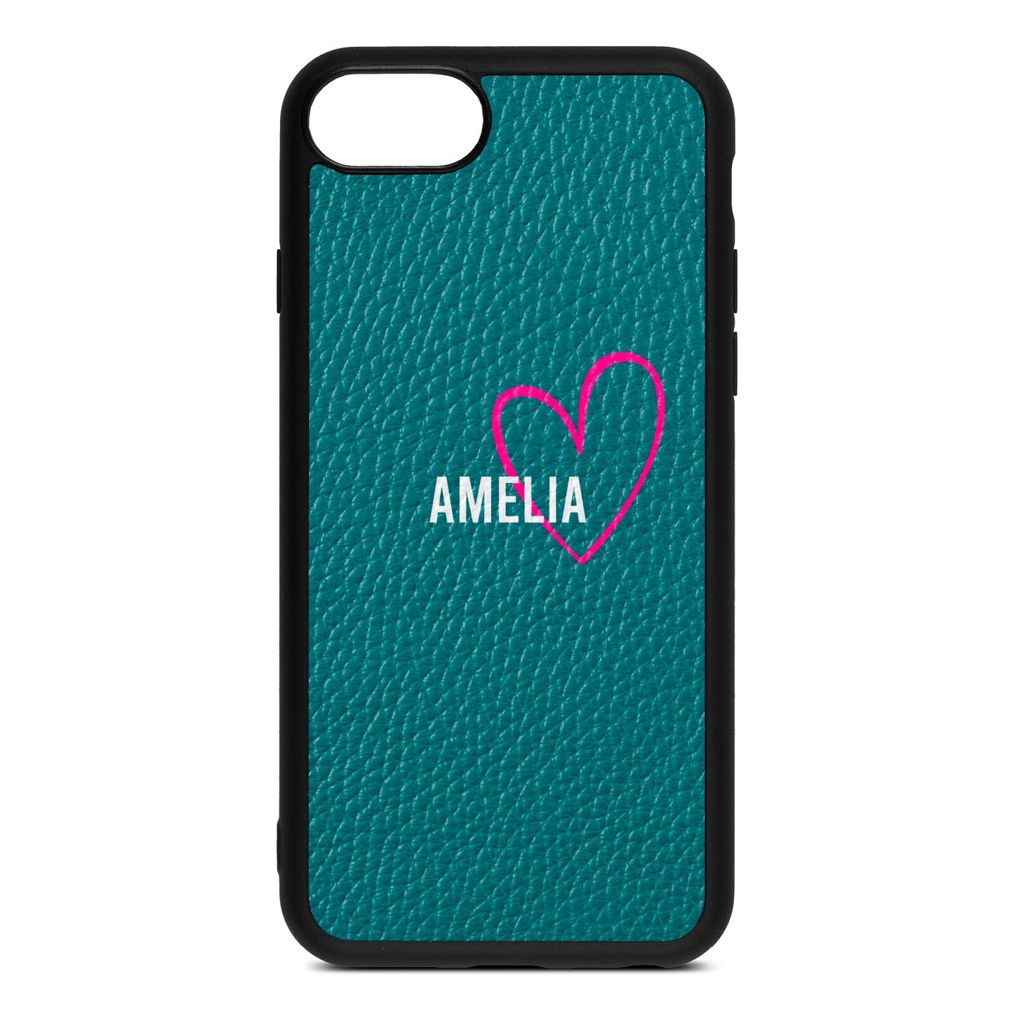 Personalised Font With Heart Green Pebble Leather iPhone 8 Case