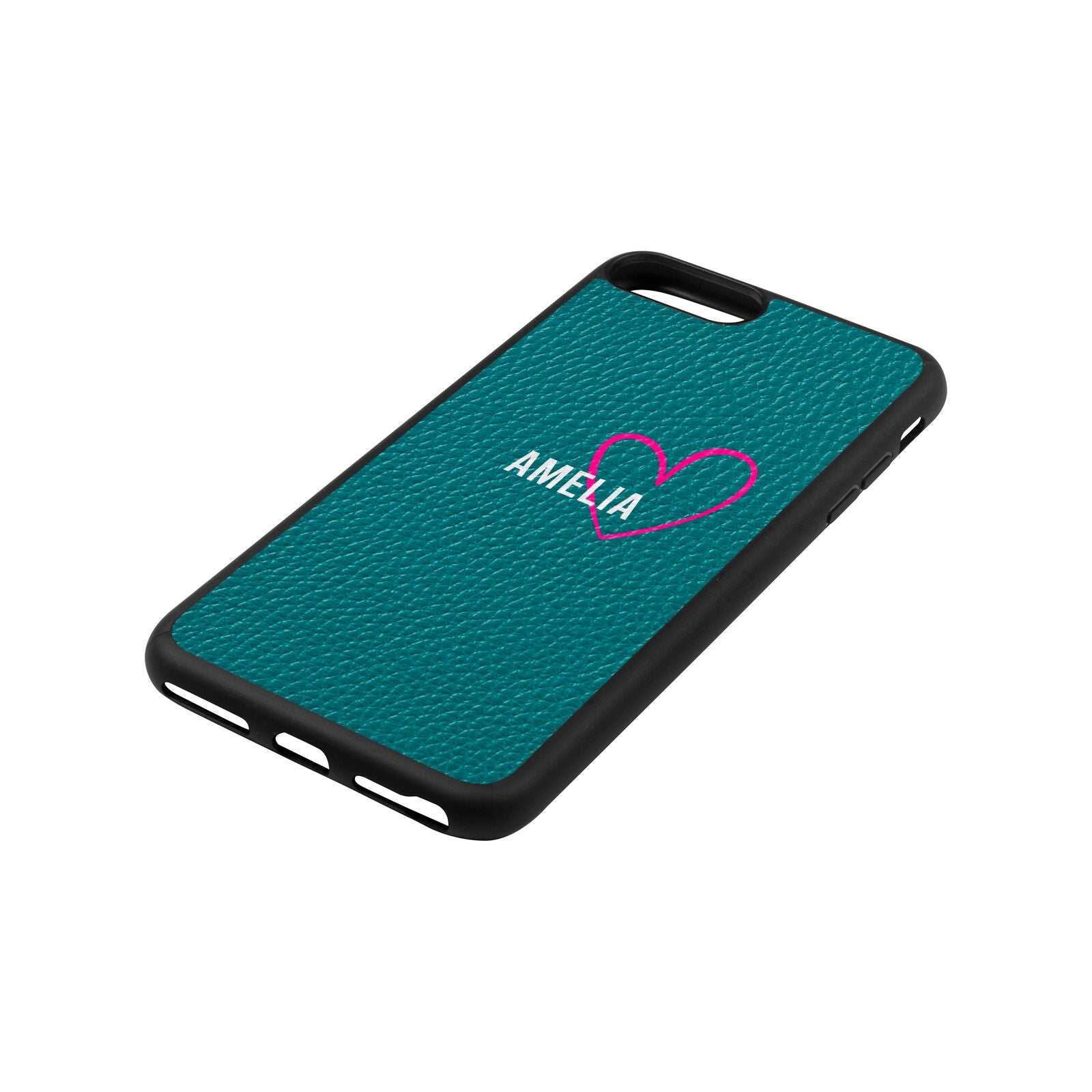 Personalised Font With Heart Green Pebble Leather iPhone 8 Plus Case Side Angle