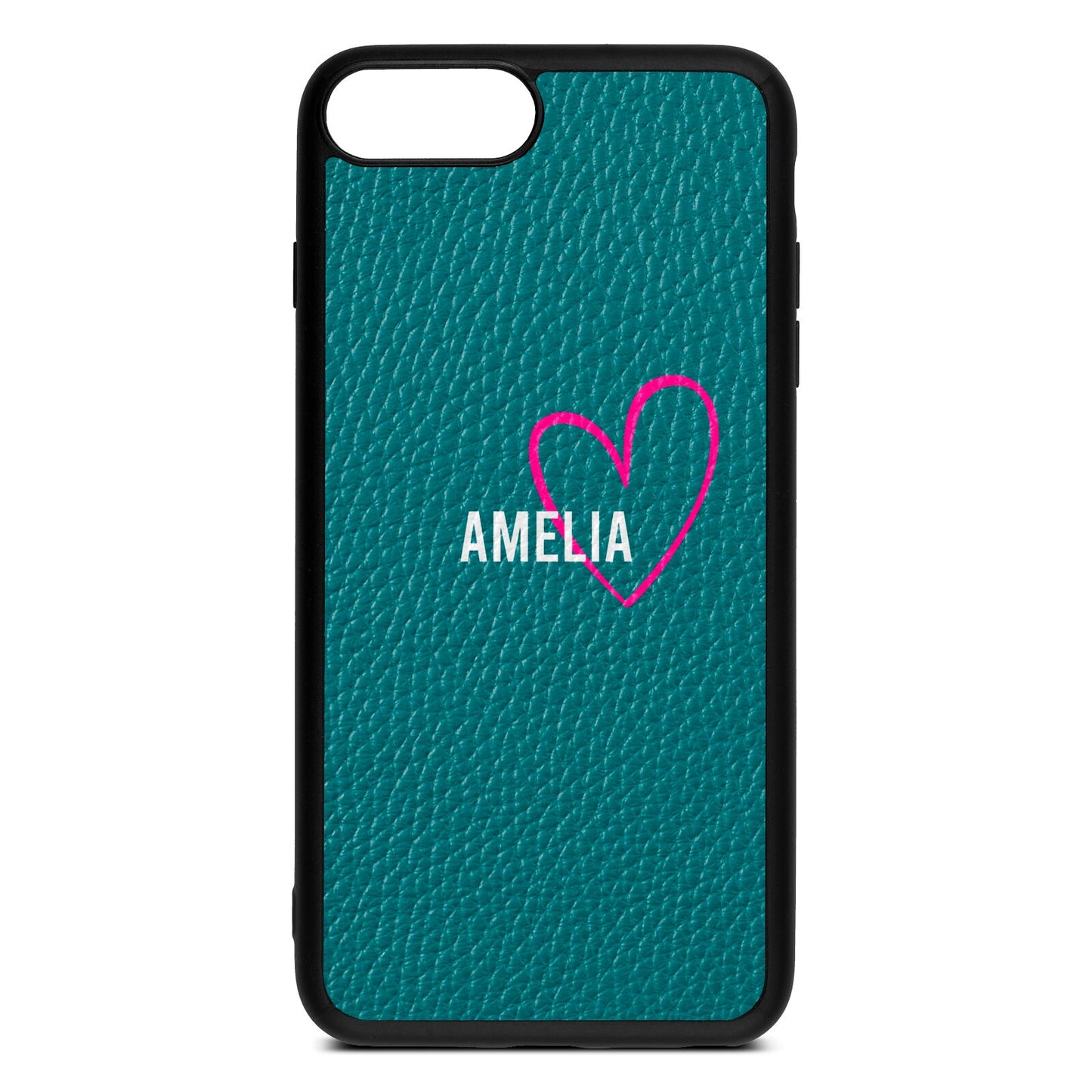 Personalised Font With Heart Green Pebble Leather iPhone 8 Plus Case