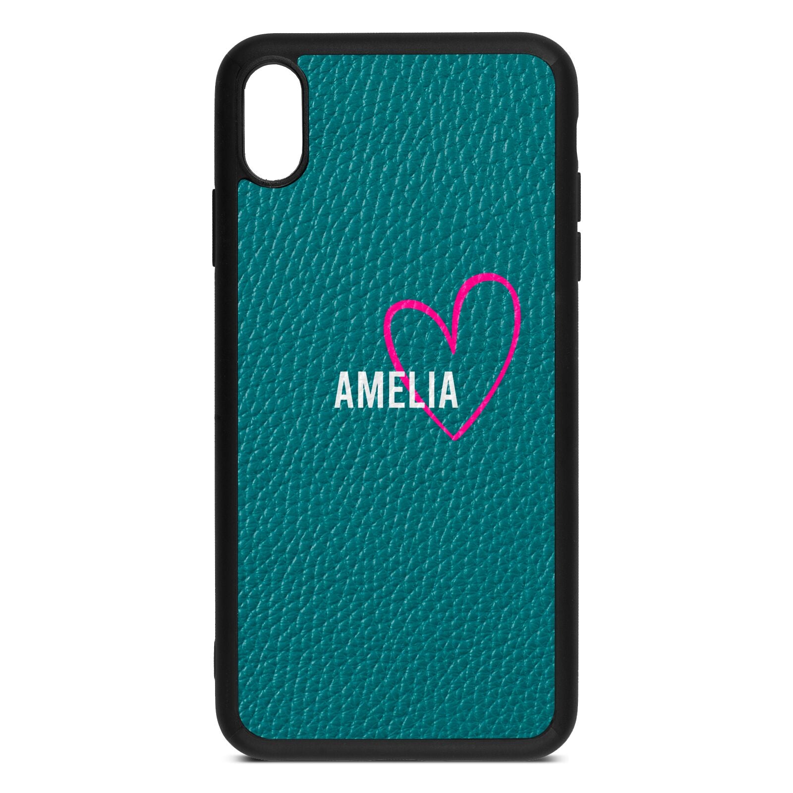 Personalised Font With Heart Green Pebble Leather iPhone Xs Max Case