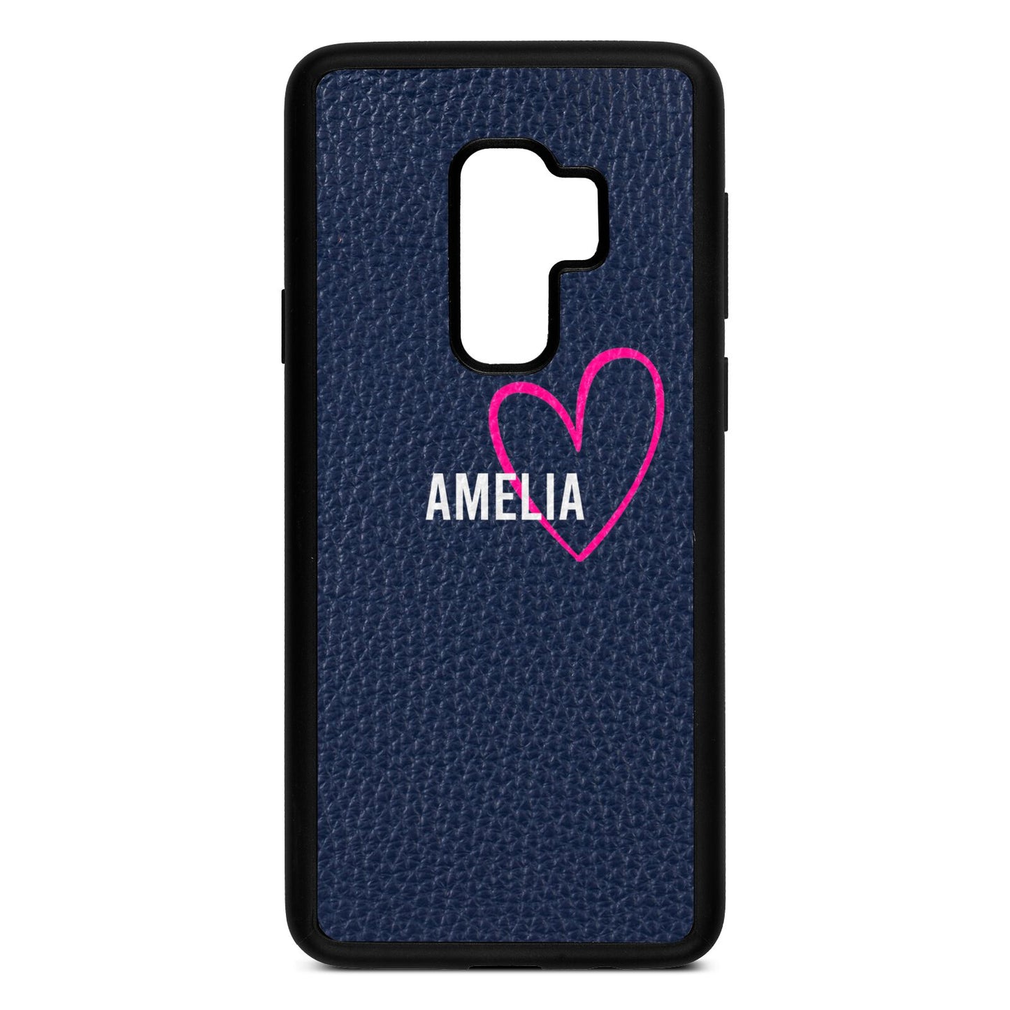 Personalised Font With Heart Navy Blue Pebble Leather Samsung S9 Plus Case