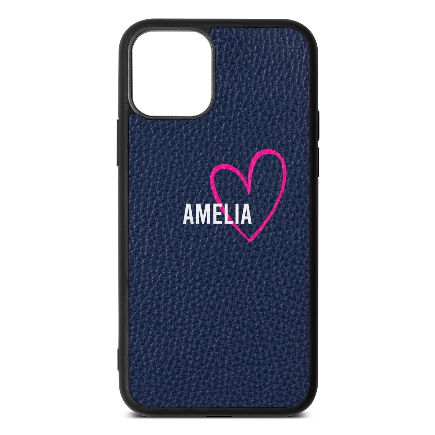 Personalised Font With Heart Navy Blue Pebble Leather iPhone 11 Case