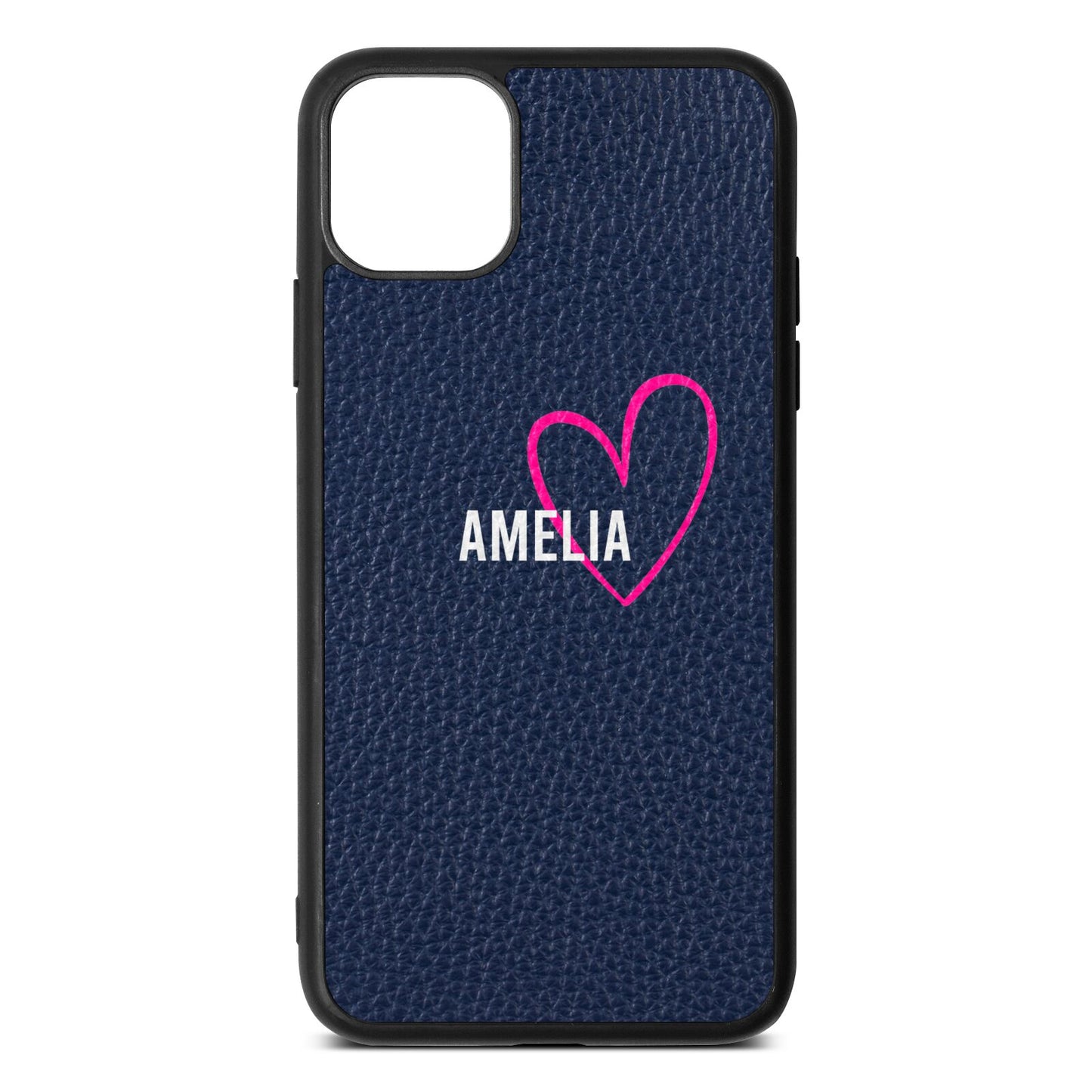 Personalised Font With Heart Navy Blue Pebble Leather iPhone 11 Pro Max Case