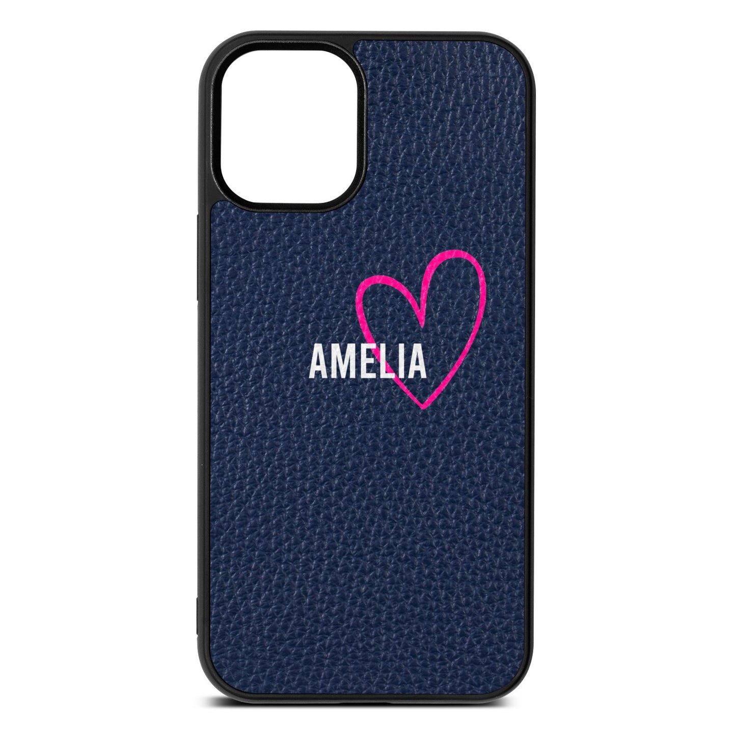 Personalised Font With Heart Navy Blue Pebble Leather iPhone 12 Mini Case