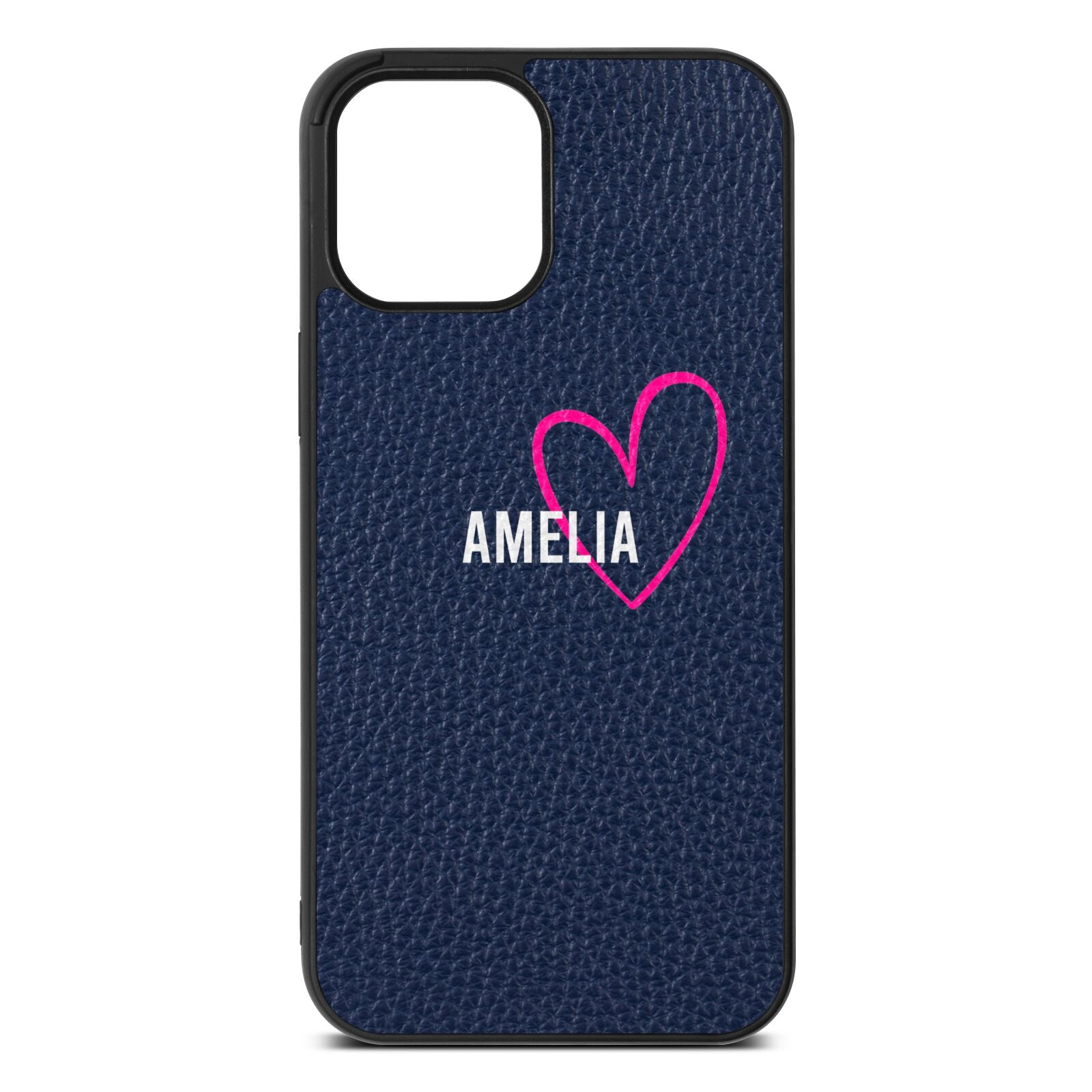 Personalised Font With Heart Navy Blue Pebble Leather iPhone 12 Pro Max Case