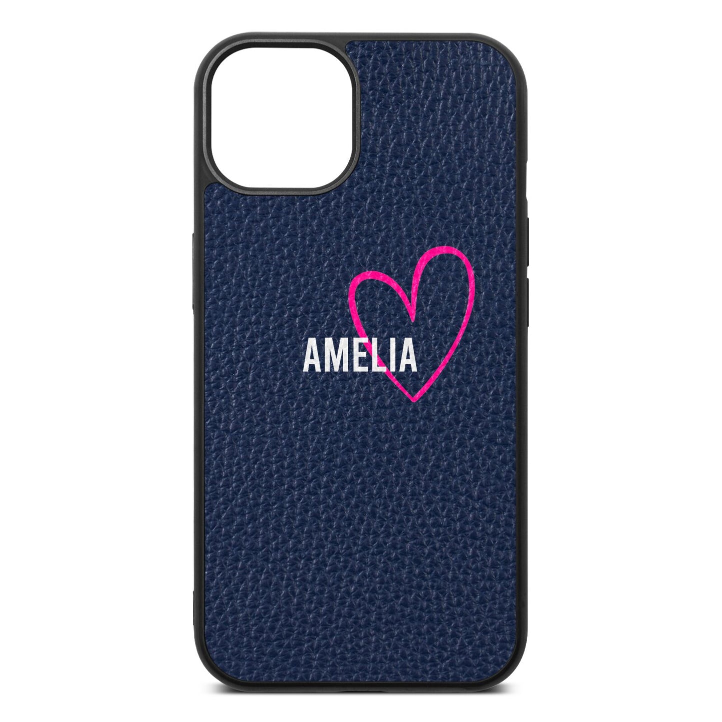 Personalised Font With Heart Navy Blue Pebble Leather iPhone 13 Case