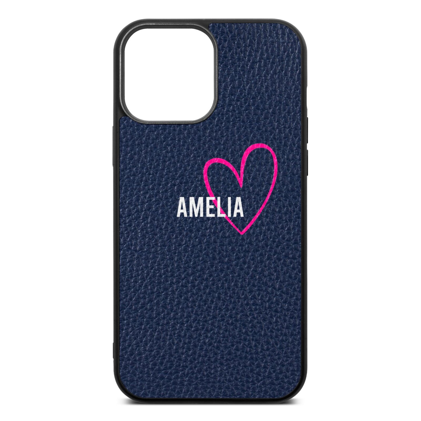 Personalised Font With Heart Navy Blue Pebble Leather iPhone 13 Pro Max Case