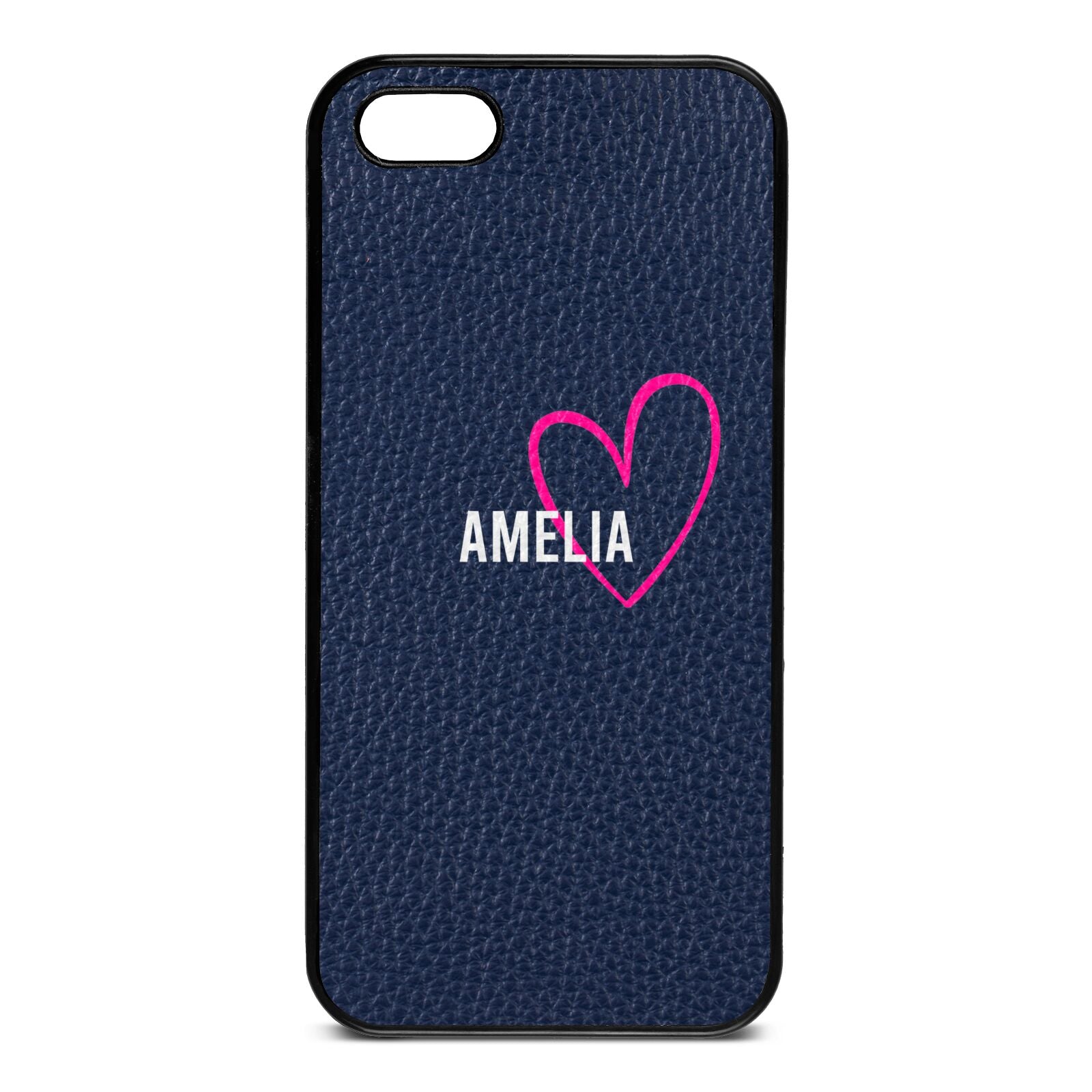 Personalised Font With Heart Navy Blue Pebble Leather iPhone 5 Case