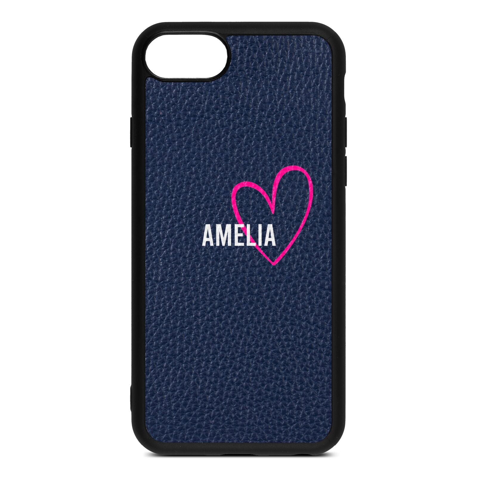 Personalised Font With Heart Navy Blue Pebble Leather iPhone 8 Case