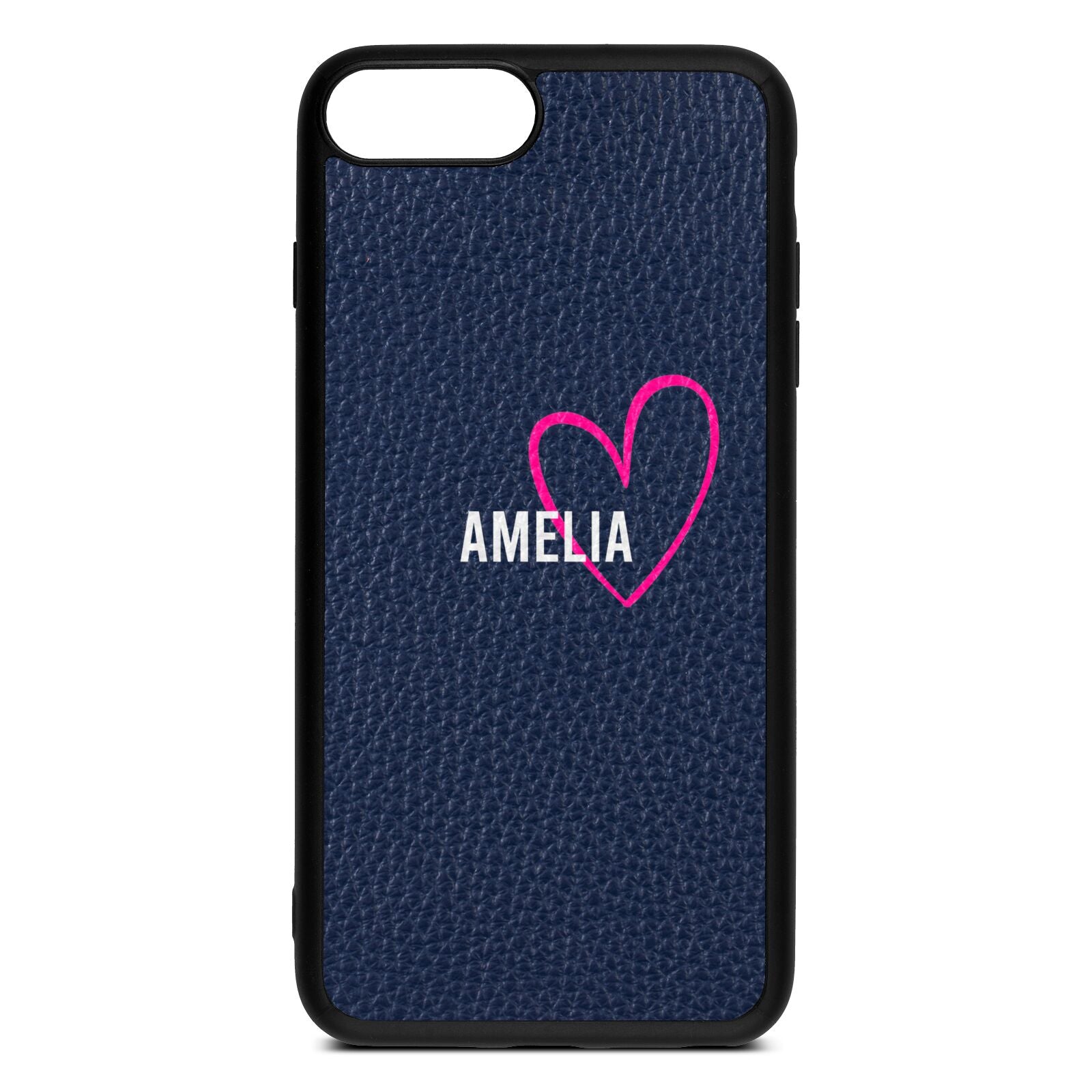 Personalised Font With Heart Navy Blue Pebble Leather iPhone 8 Plus Case