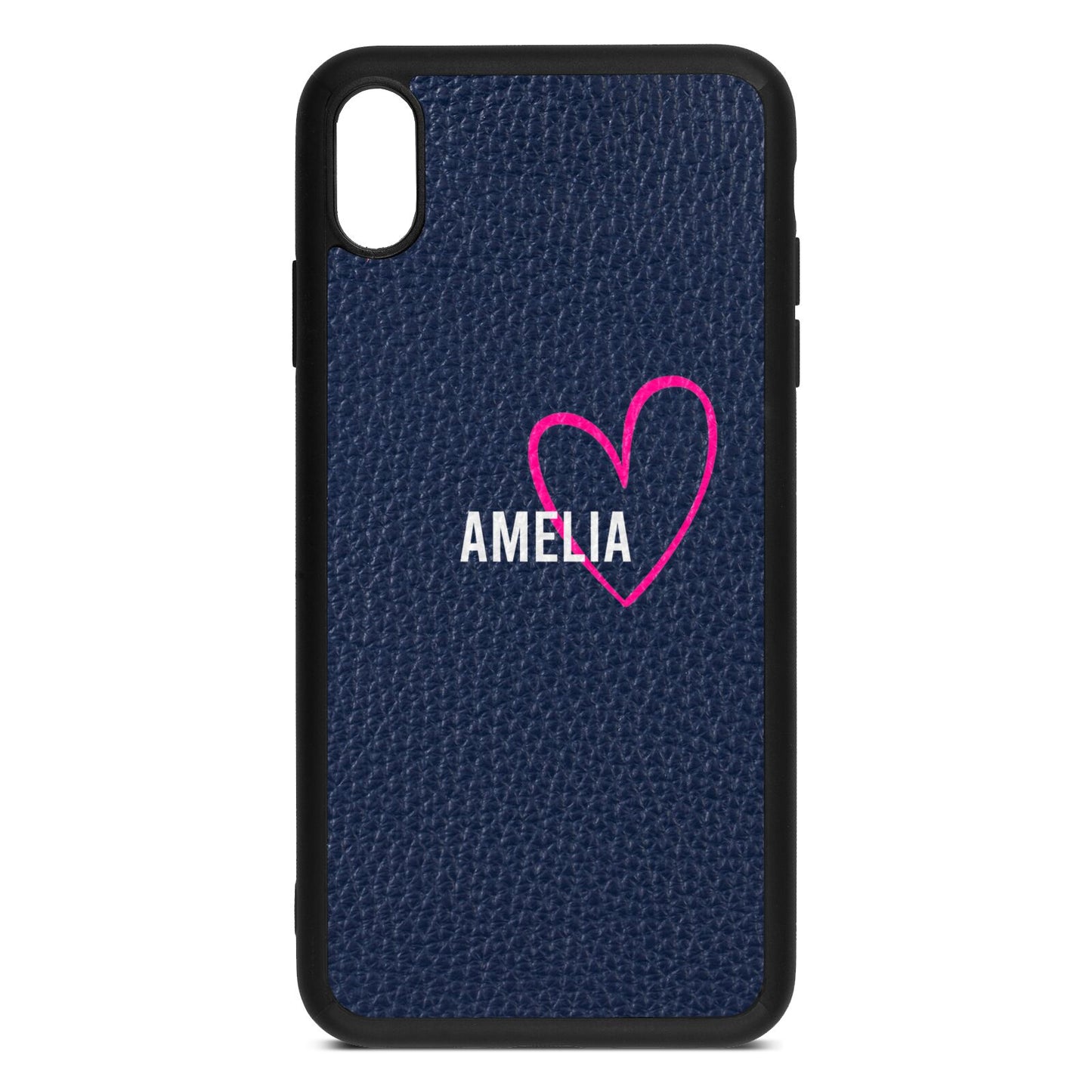 Personalised Font With Heart Navy Blue Pebble Leather iPhone Xs Max Case