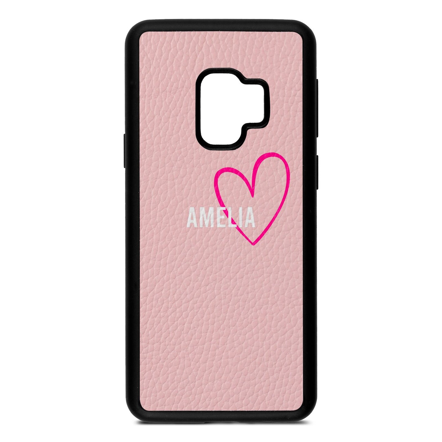 Personalised Font With Heart Pink Pebble Leather Samsung S9 Case