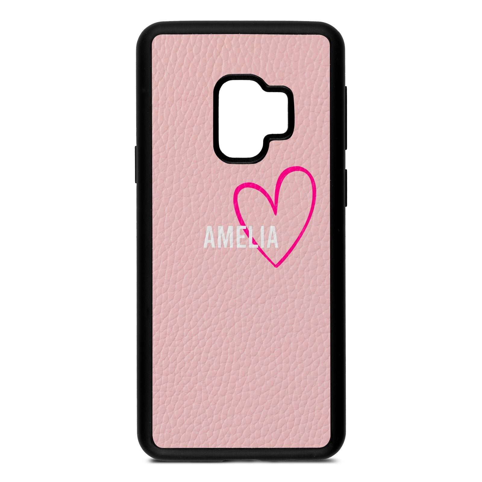 Personalised Font With Heart Pink Pebble Leather Samsung S9 Case