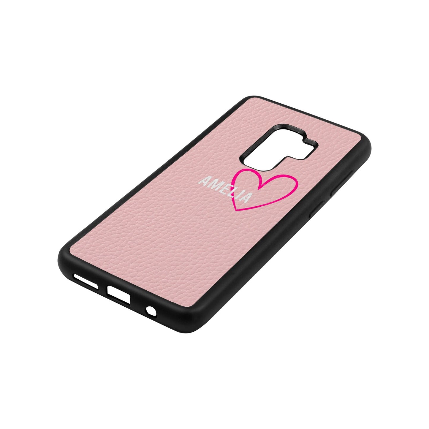 Personalised Font With Heart Pink Pebble Leather Samsung S9 Plus Case Side Angle