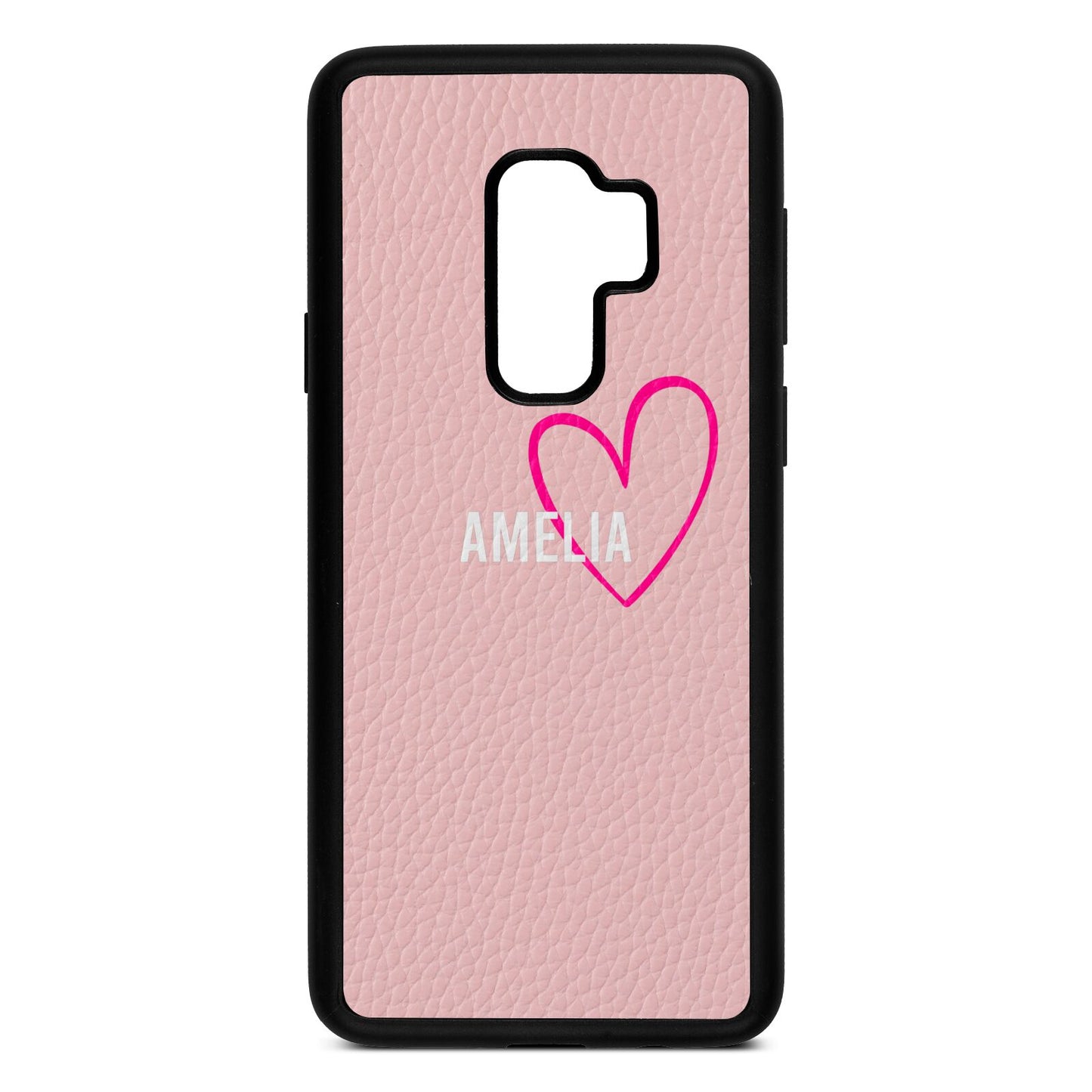 Personalised Font With Heart Pink Pebble Leather Samsung S9 Plus Case