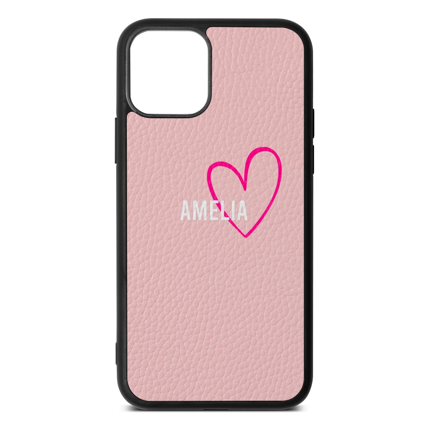 Personalised Font With Heart Pink Pebble Leather iPhone 11 Case