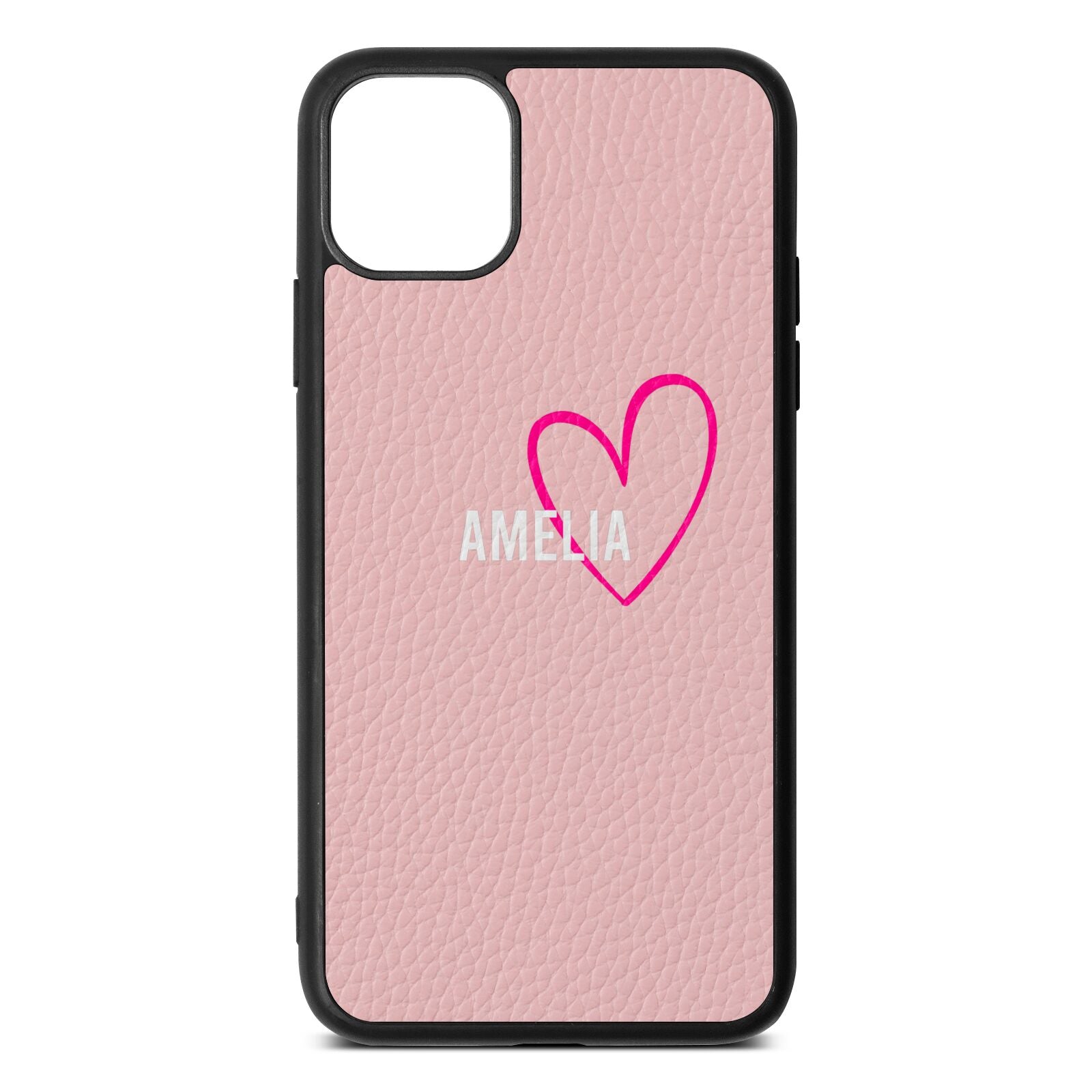 Personalised Font With Heart Pink Pebble Leather iPhone 11 Pro Max Case