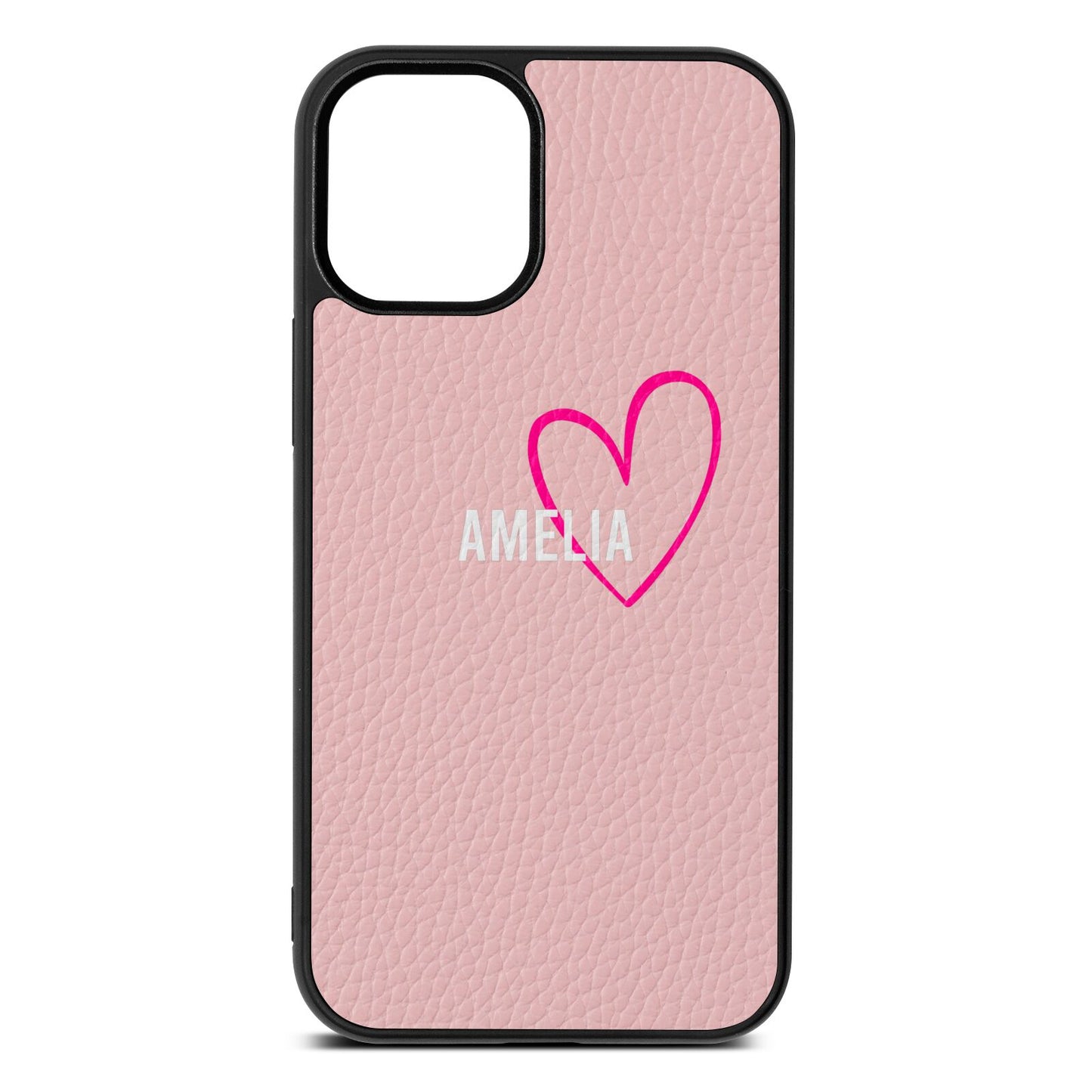 Personalised Font With Heart Pink Pebble Leather iPhone 12 Mini Case