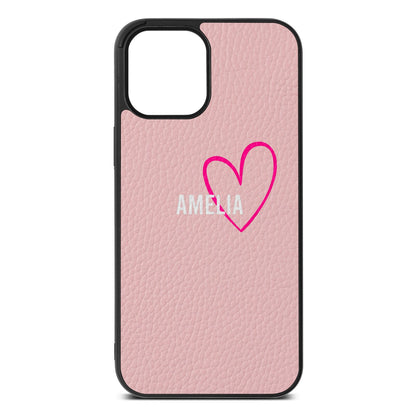 Personalised Font With Heart Pink Pebble Leather iPhone 12 Pro Max Case