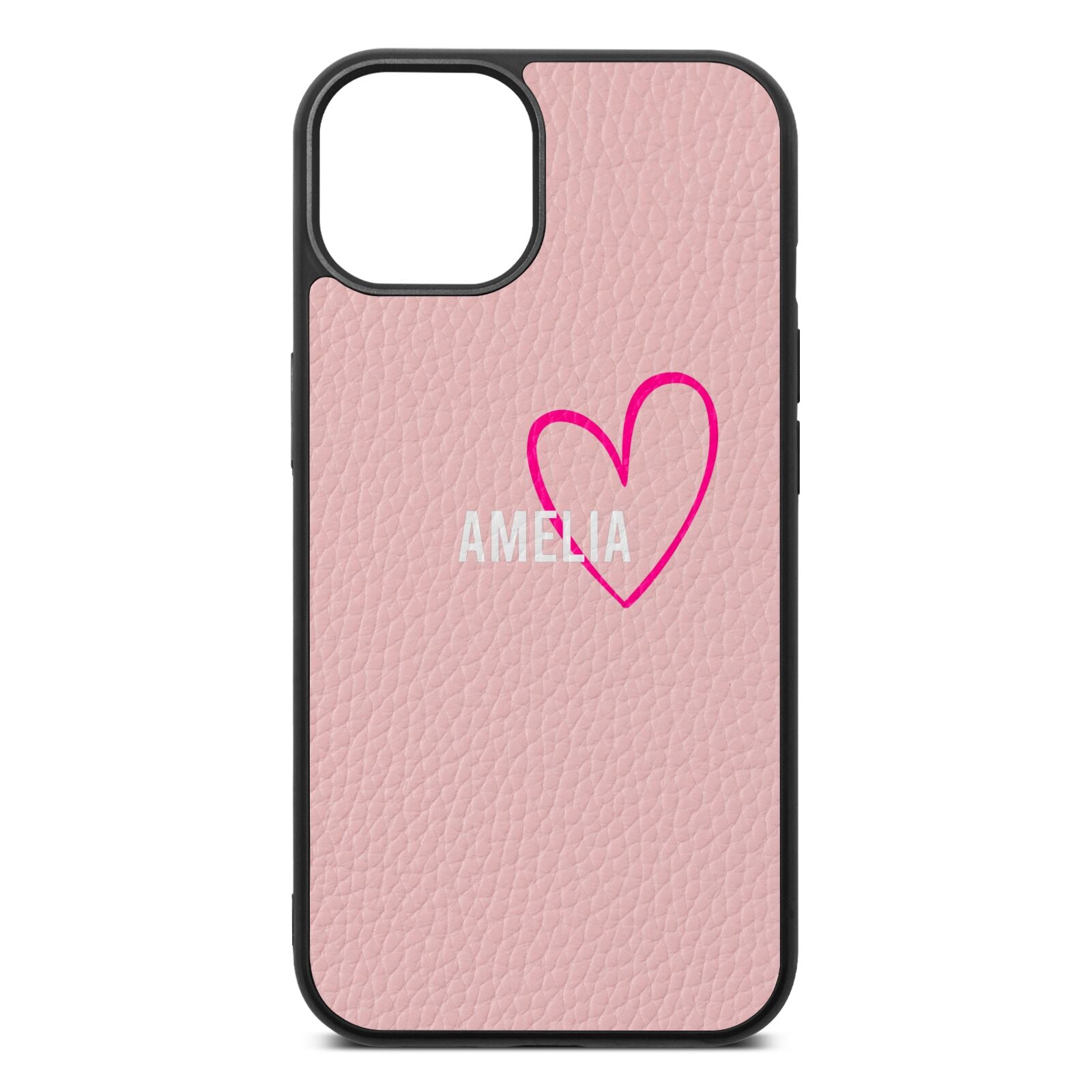 Personalised Font With Heart Pink Pebble Leather iPhone 13 Case