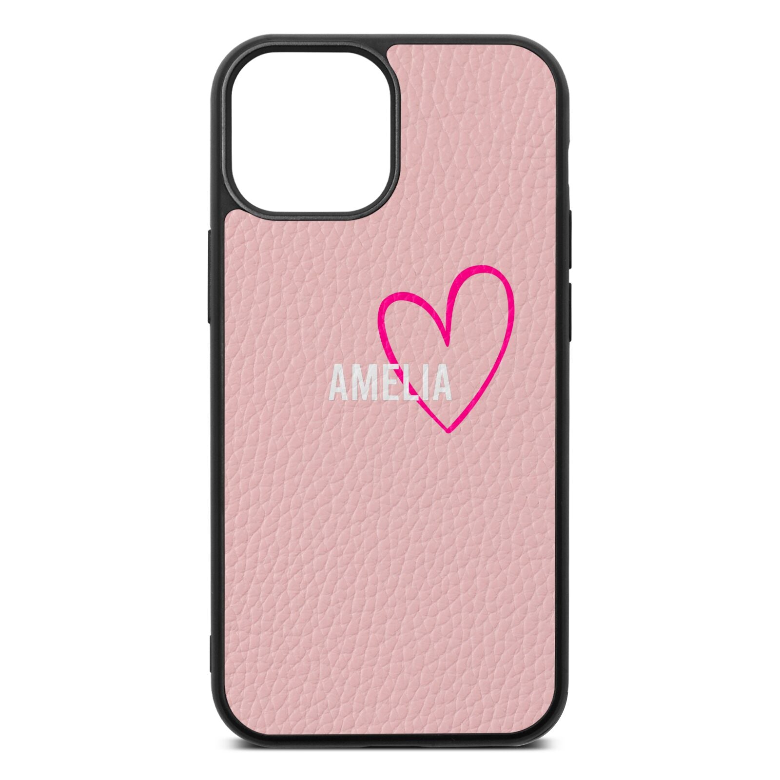 Personalised Font With Heart Pink Pebble Leather iPhone 13 Mini Case