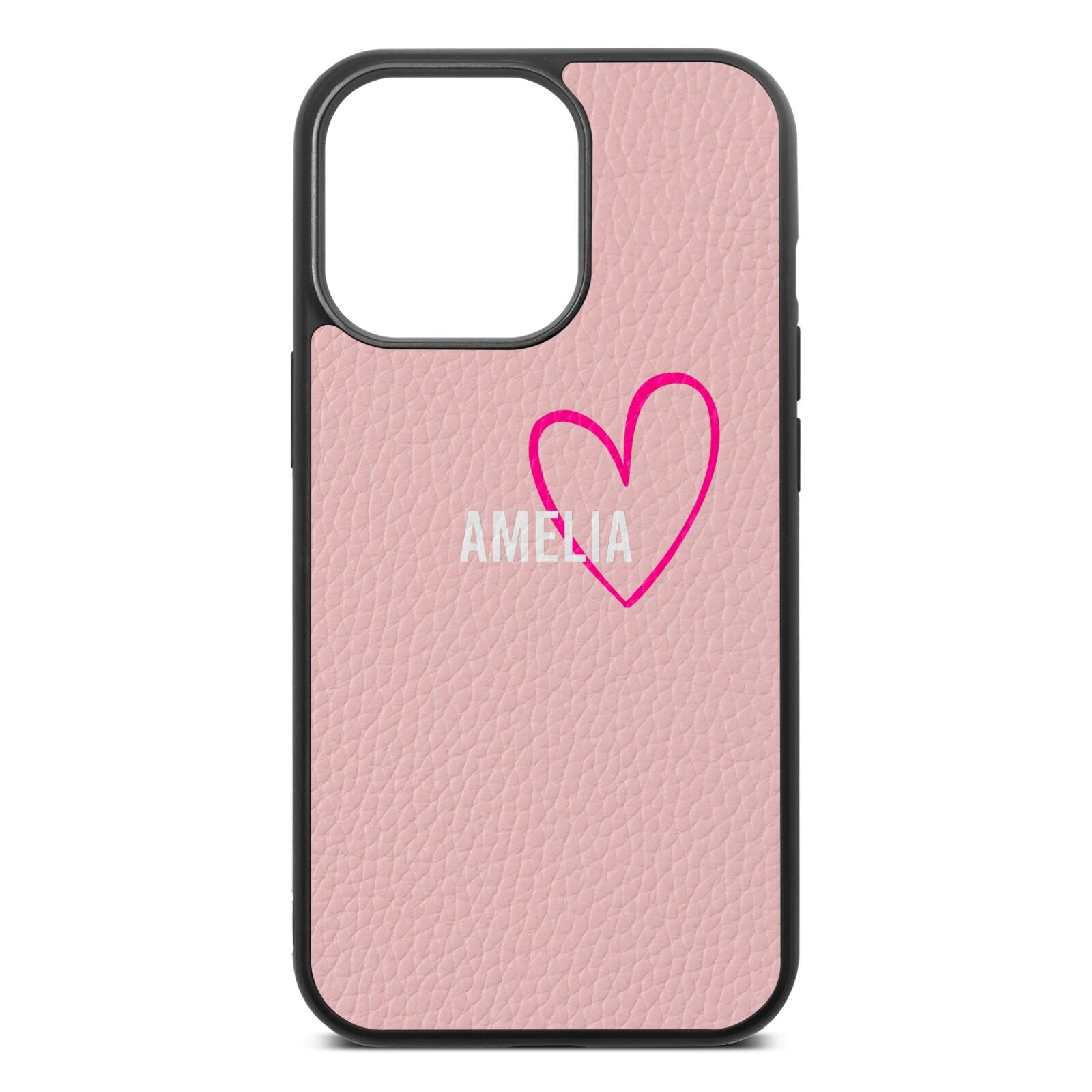 Personalised Font With Heart Pink Pebble Leather iPhone 13 Pro Case