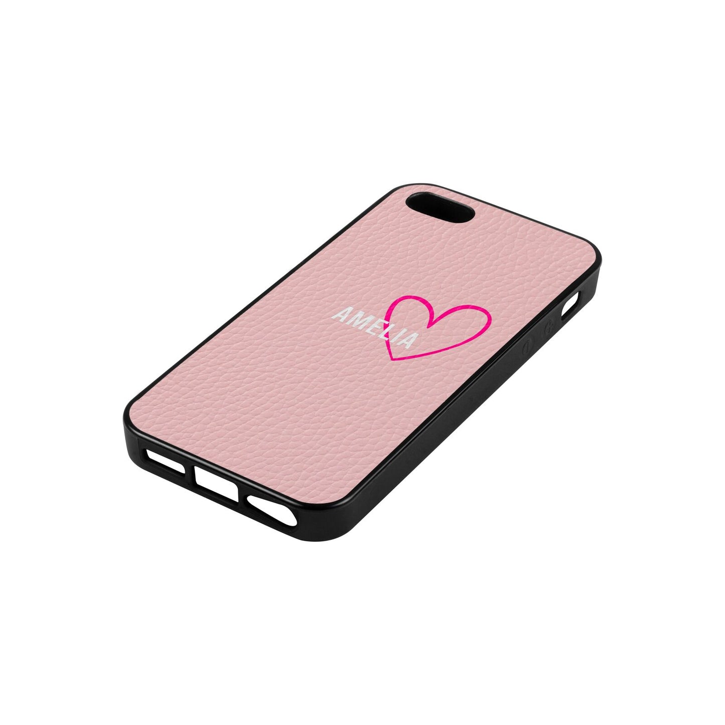 Personalised Font With Heart Pink Pebble Leather iPhone 5 Case Side Angle