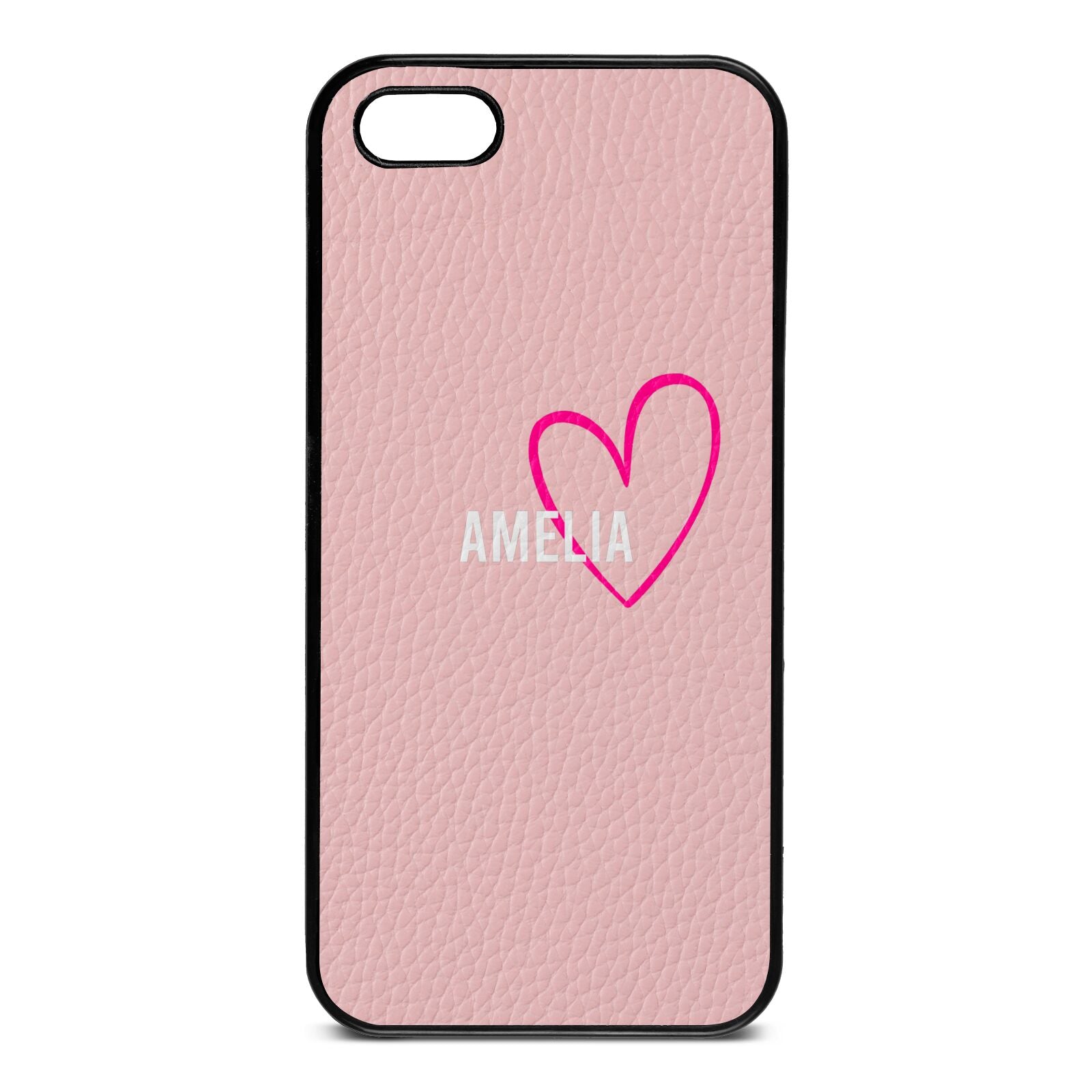 Personalised Font With Heart Pink Pebble Leather iPhone 5 Case