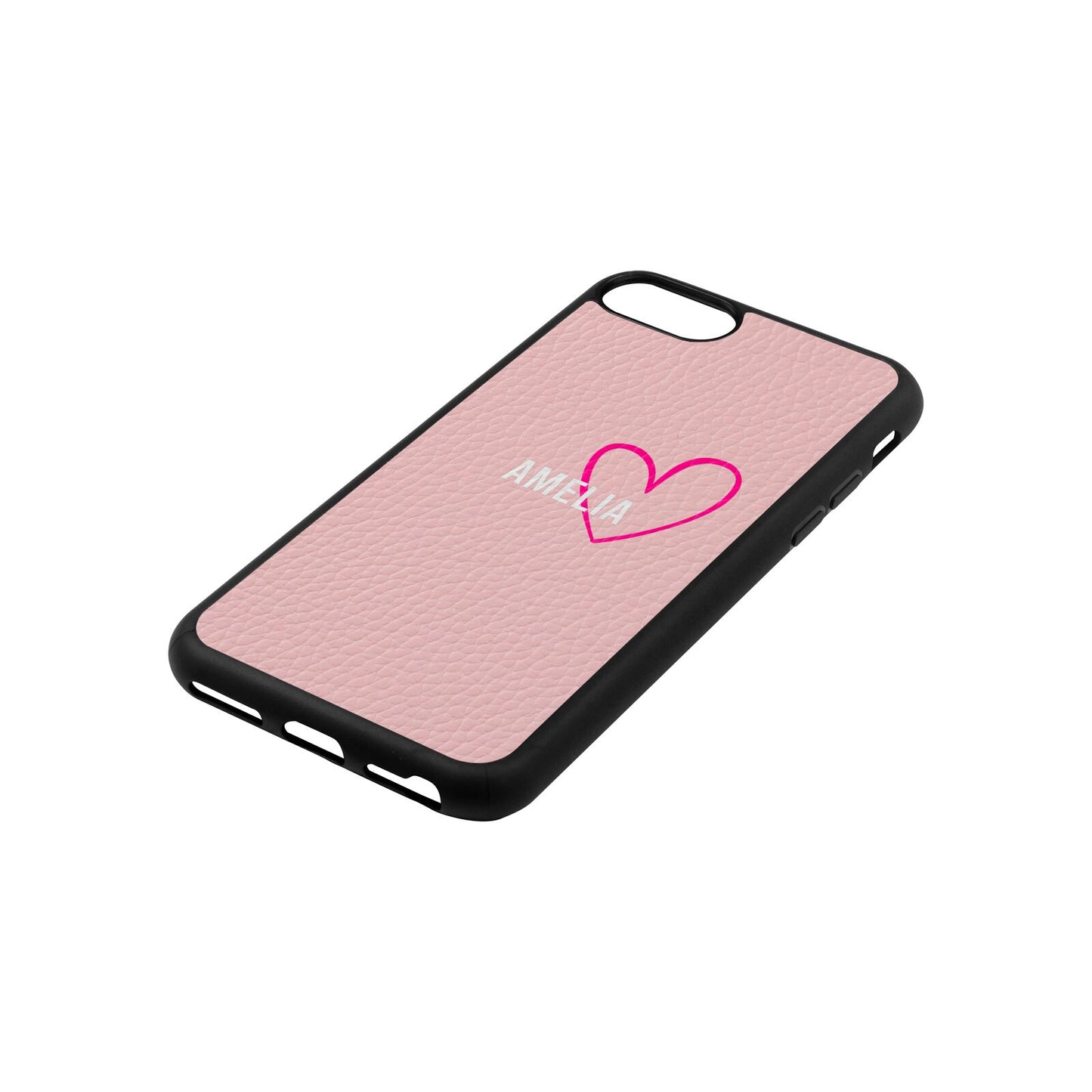 Personalised Font With Heart Pink Pebble Leather iPhone 8 Case Side Angle