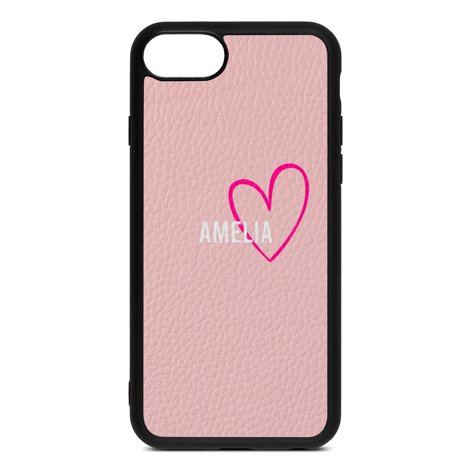 Personalised Font With Heart Pink Pebble Leather iPhone 8 Case