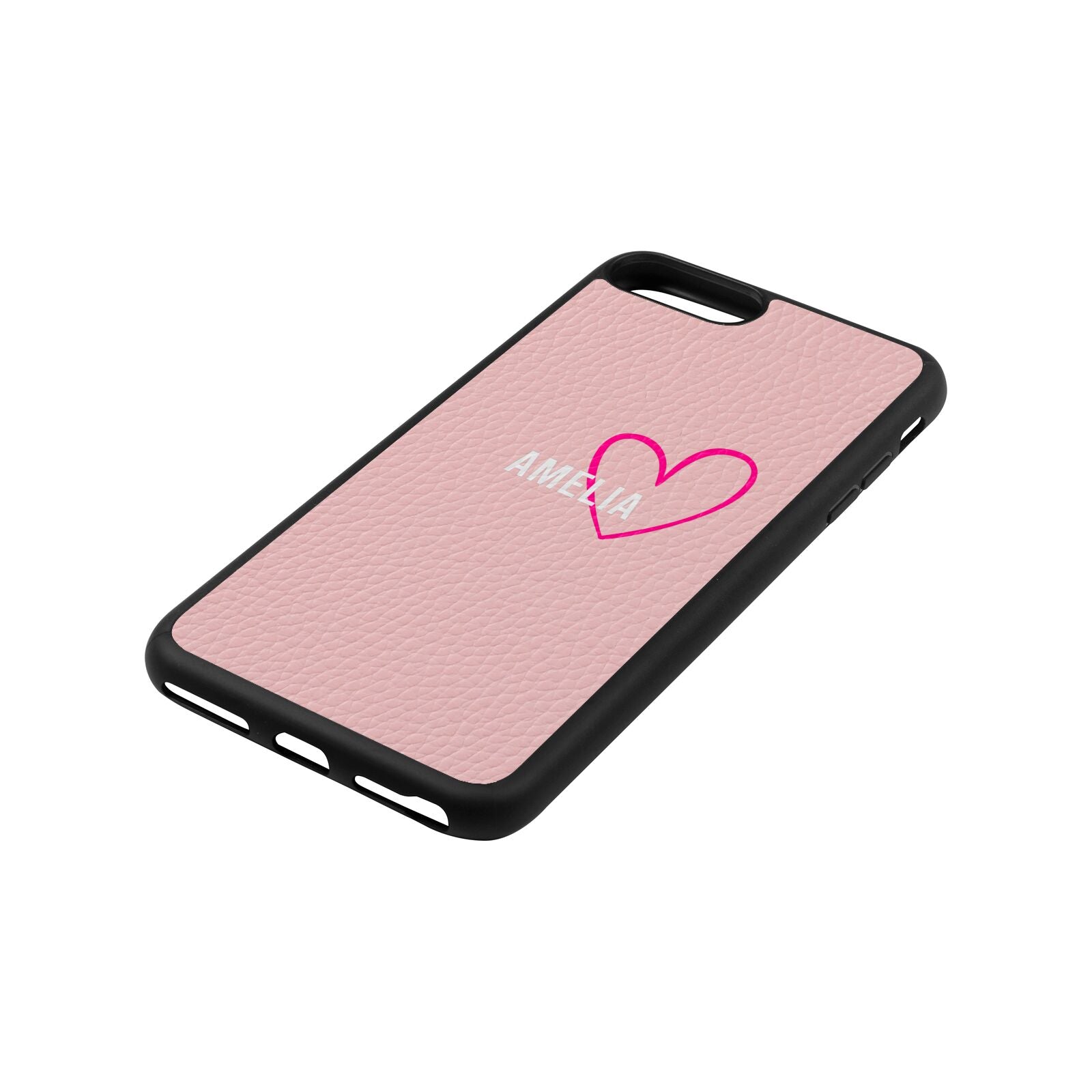 Personalised Font With Heart Pink Pebble Leather iPhone 8 Plus Case Side Angle