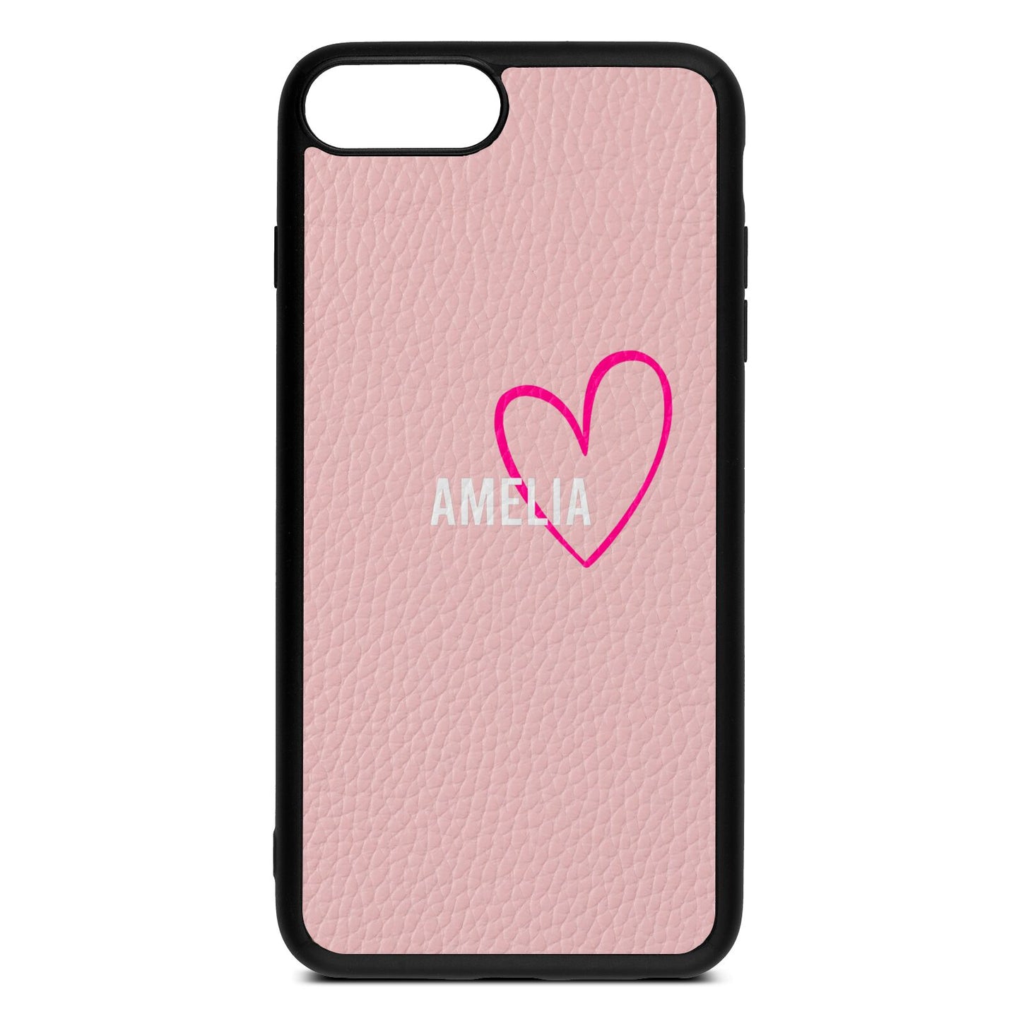 Personalised Font With Heart Pink Pebble Leather iPhone 8 Plus Case