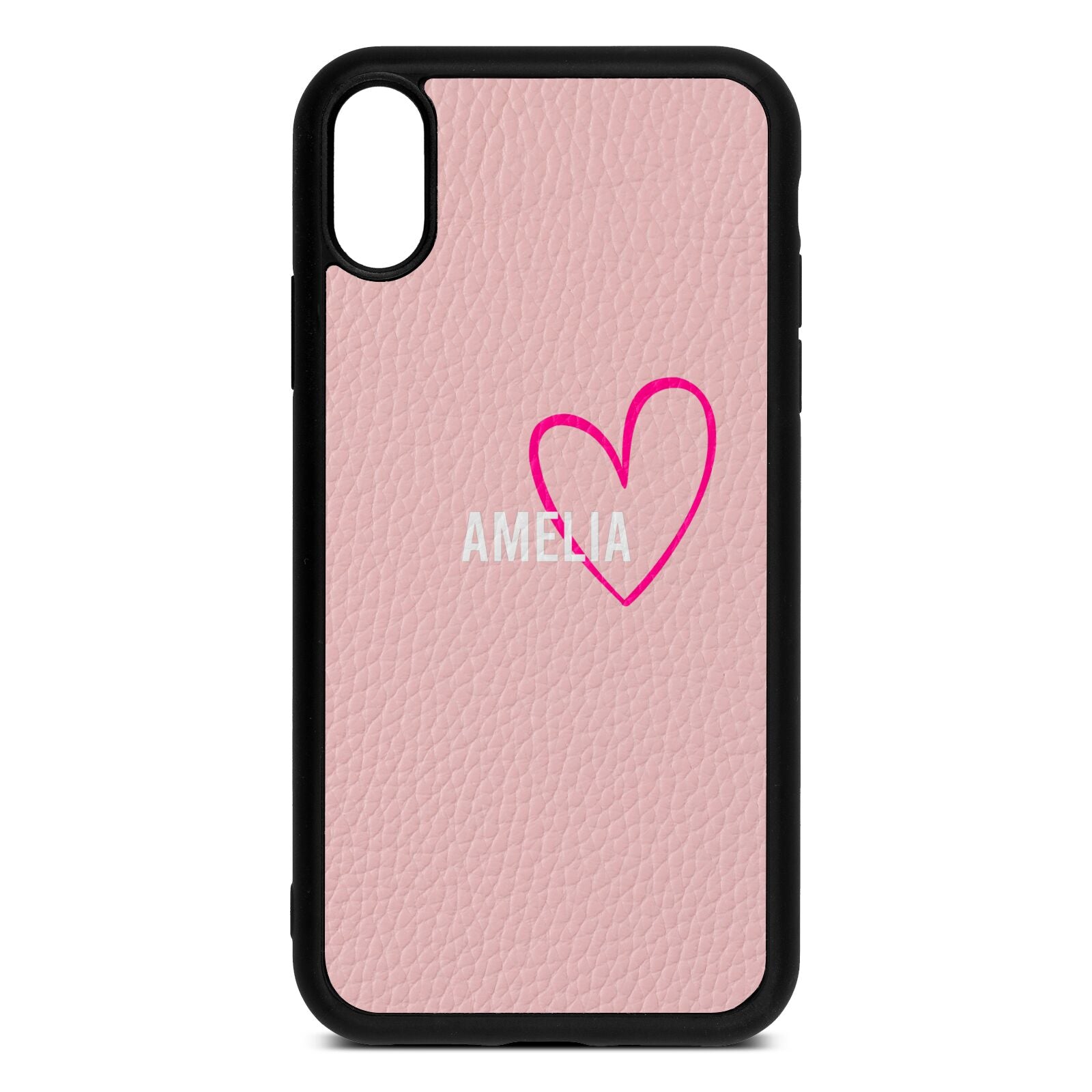 Personalised Font With Heart Pink Pebble Leather iPhone Xr Case