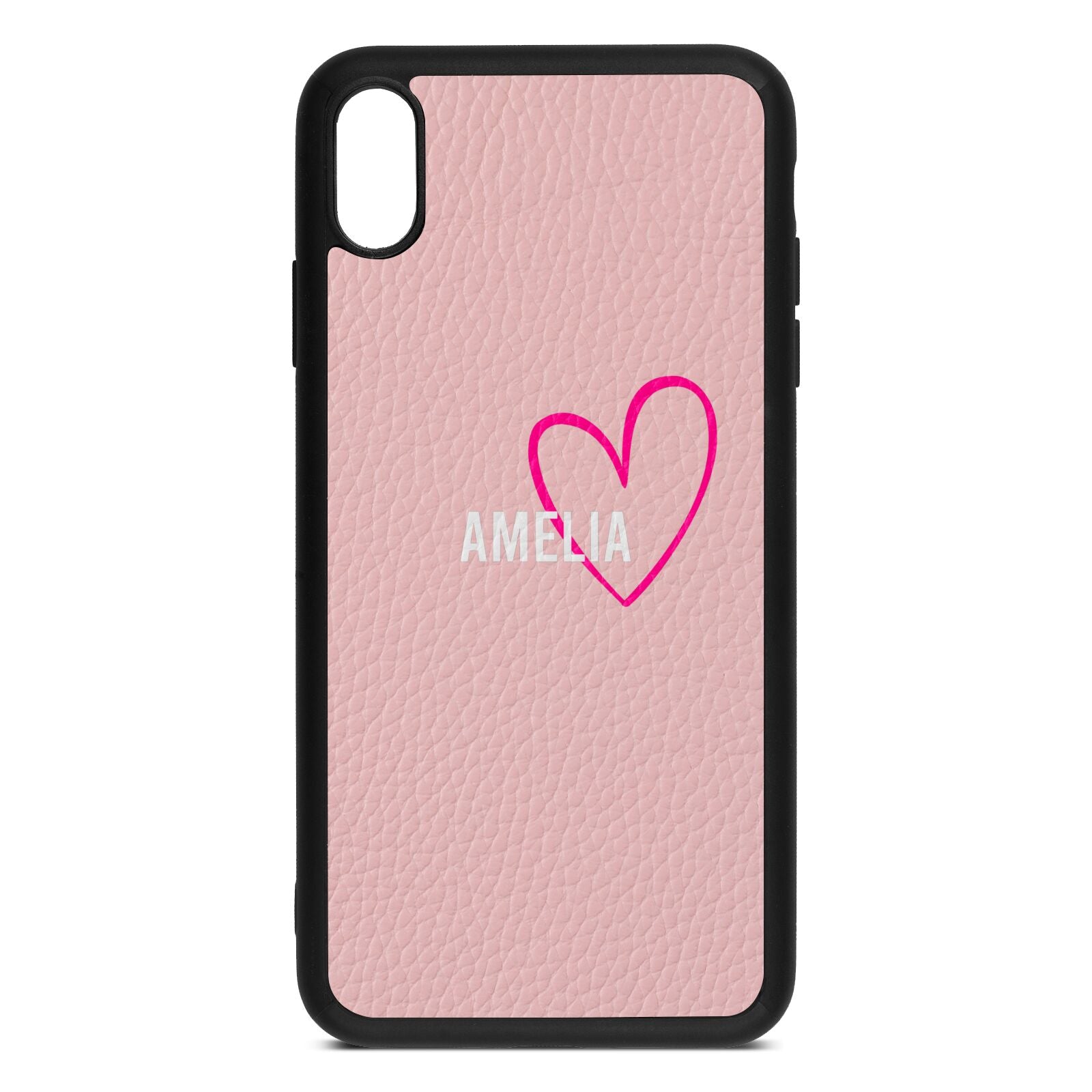 Personalised Font With Heart Pink Pebble Leather iPhone Xs Max Case