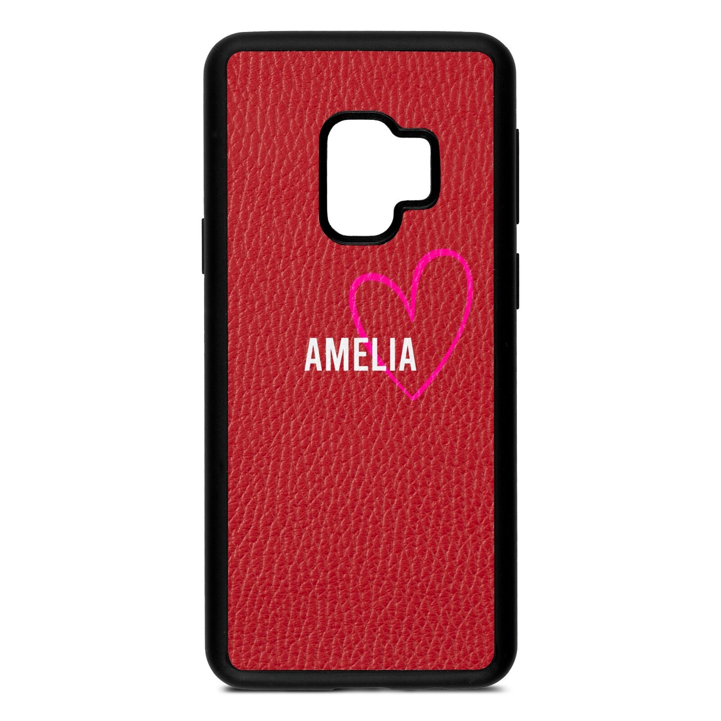 Personalised Font With Heart Red Pebble Leather Samsung S9 Case