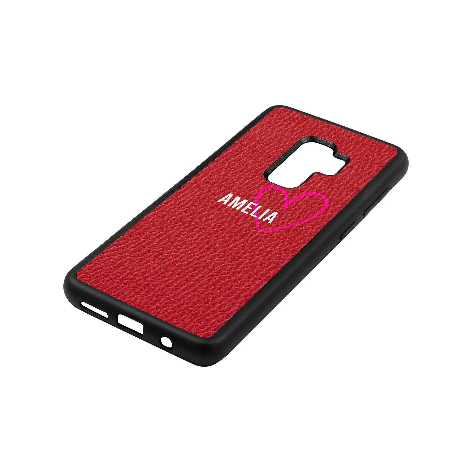 Personalised Font With Heart Red Pebble Leather Samsung S9 Plus Case Side Angle