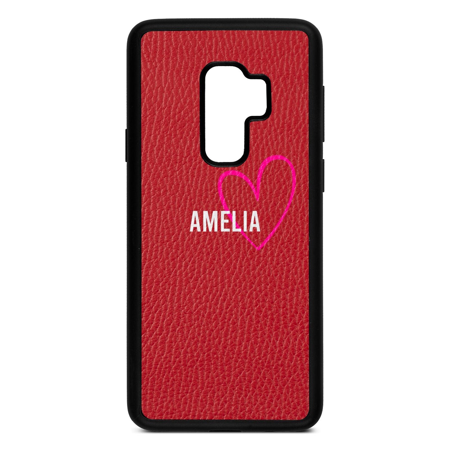 Personalised Font With Heart Red Pebble Leather Samsung S9 Plus Case