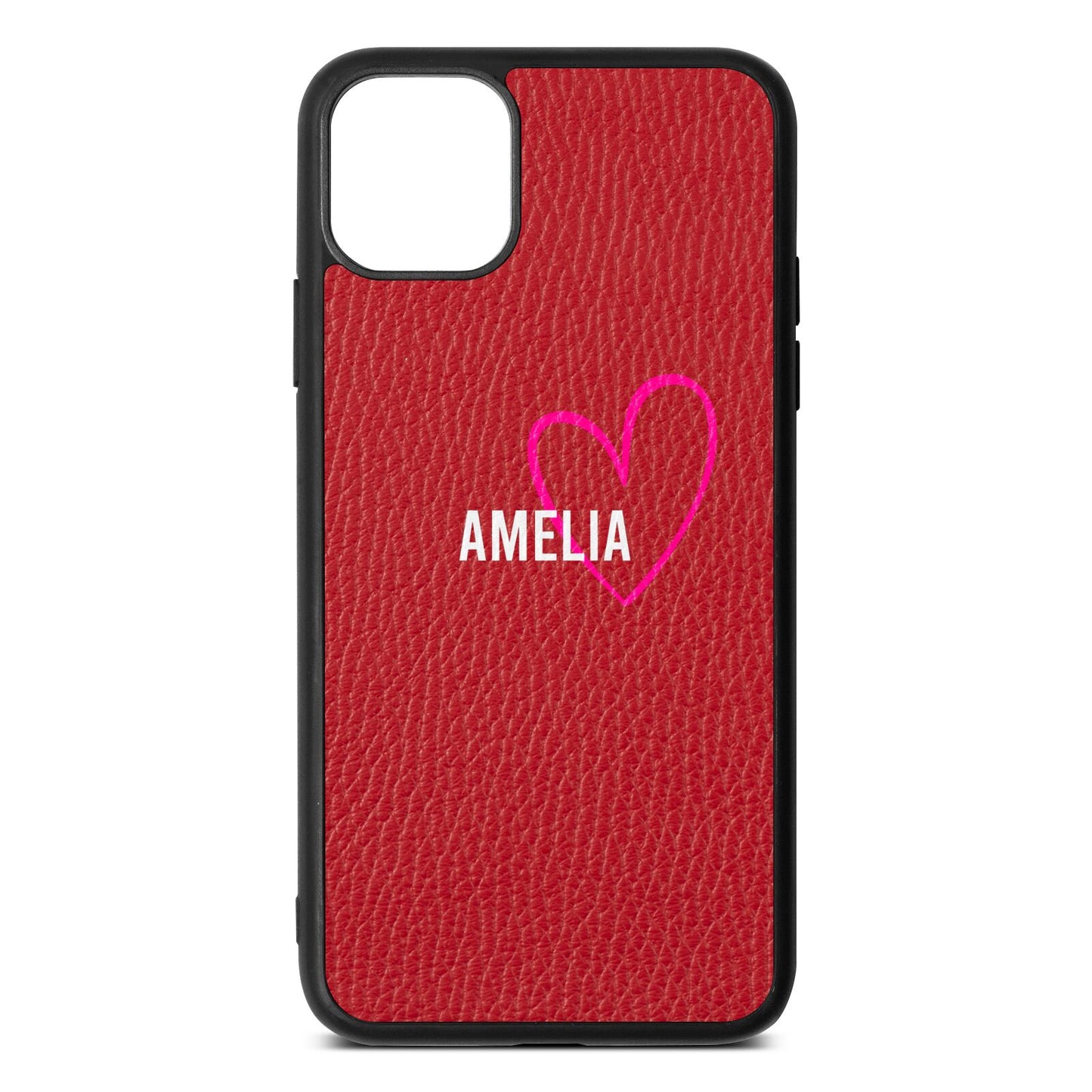 Personalised Font With Heart Red Pebble Leather iPhone 11 Pro Max Case