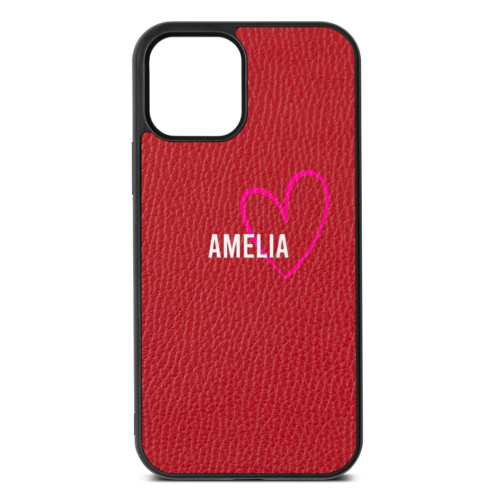 Personalised Font With Heart Red Pebble Leather iPhone 12 Case