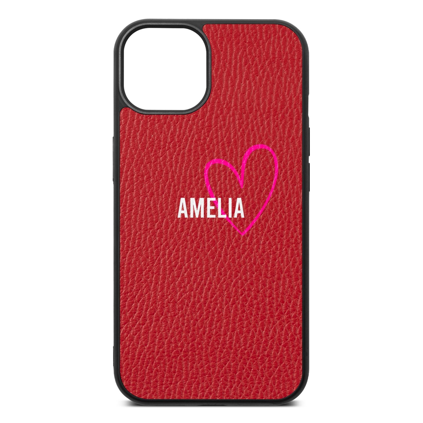 Personalised Font With Heart Red Pebble Leather iPhone 13 Case