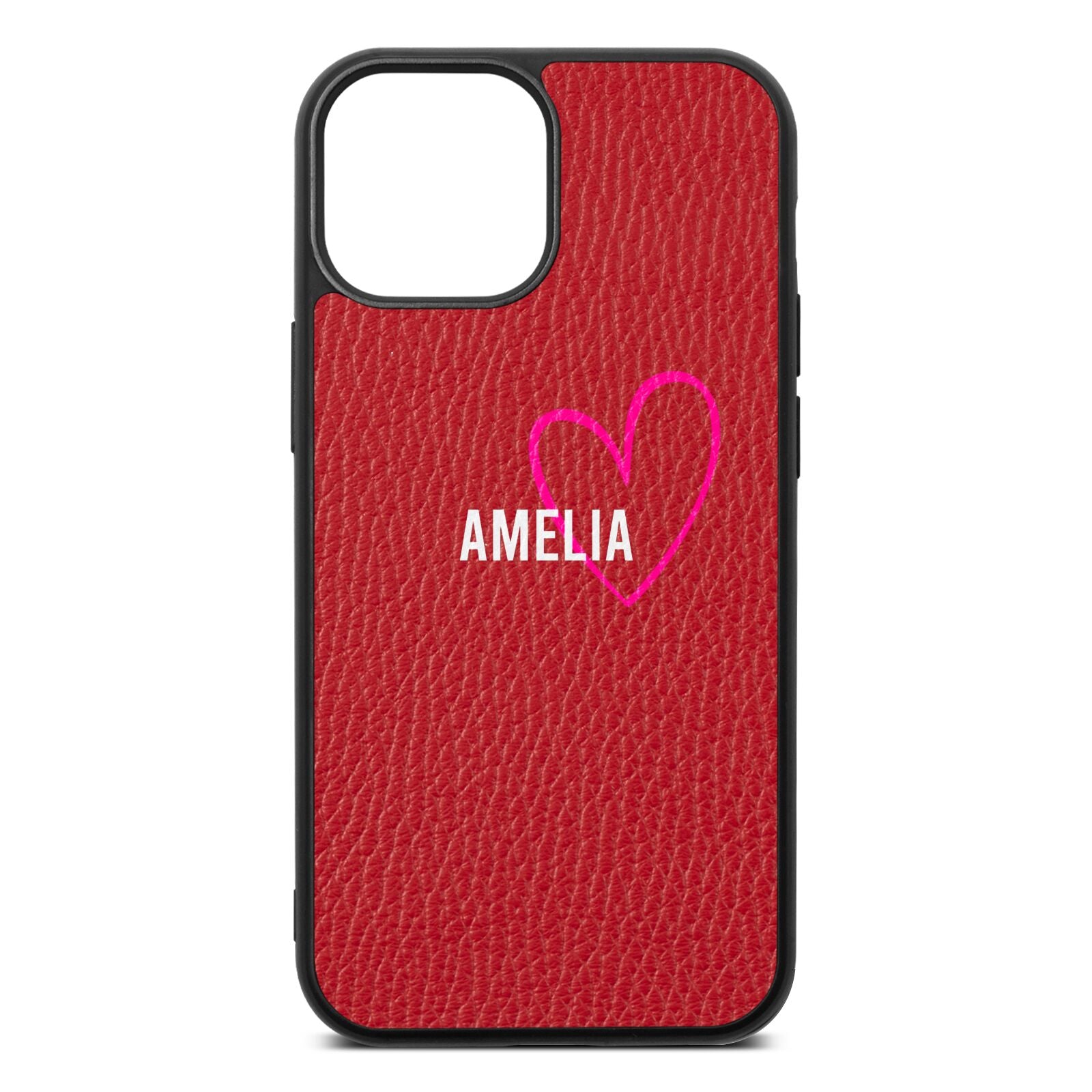 Personalised Font With Heart Red Pebble Leather iPhone 13 Mini Case